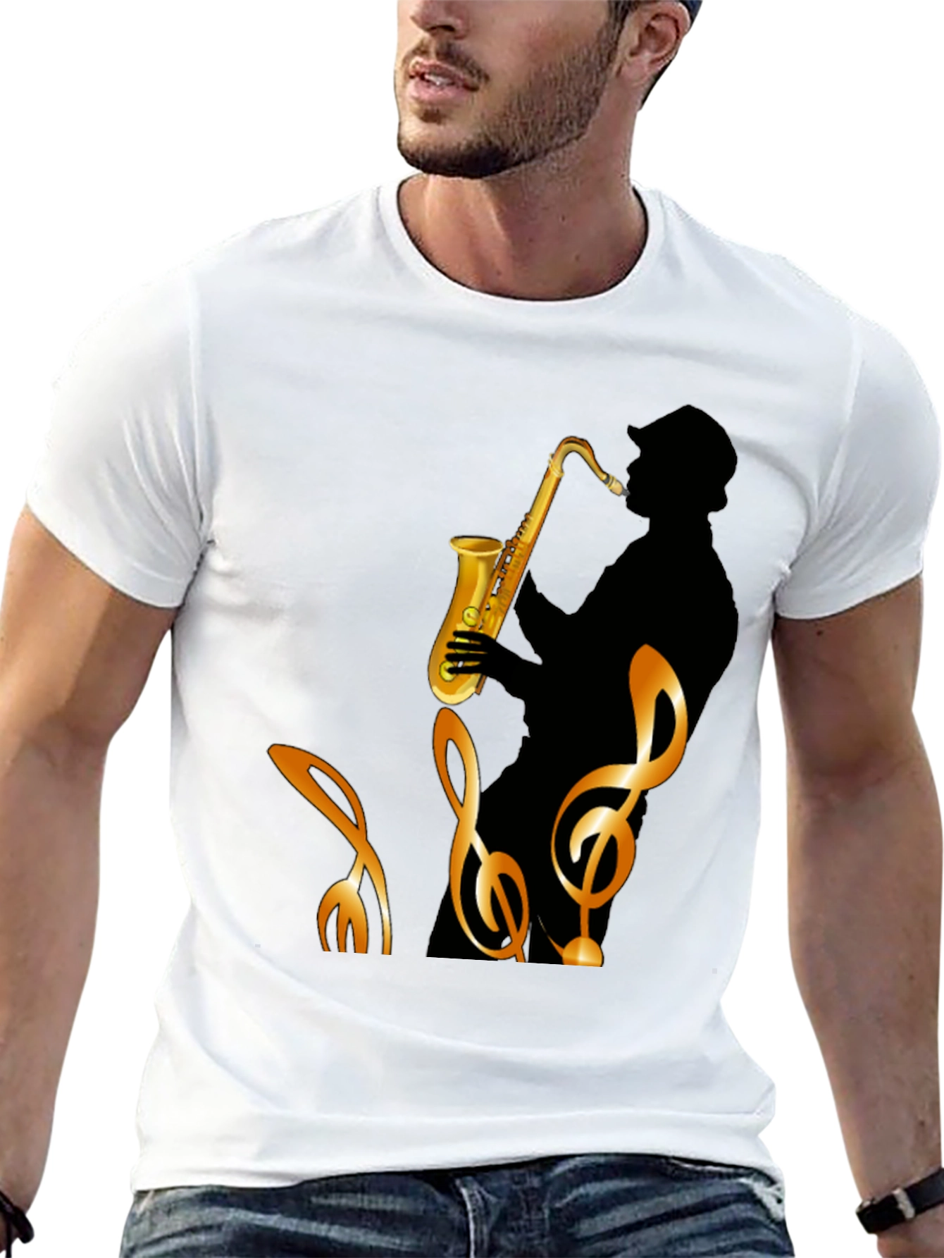 Black Cool Saxophone Graphic Black T-Shirt view 13