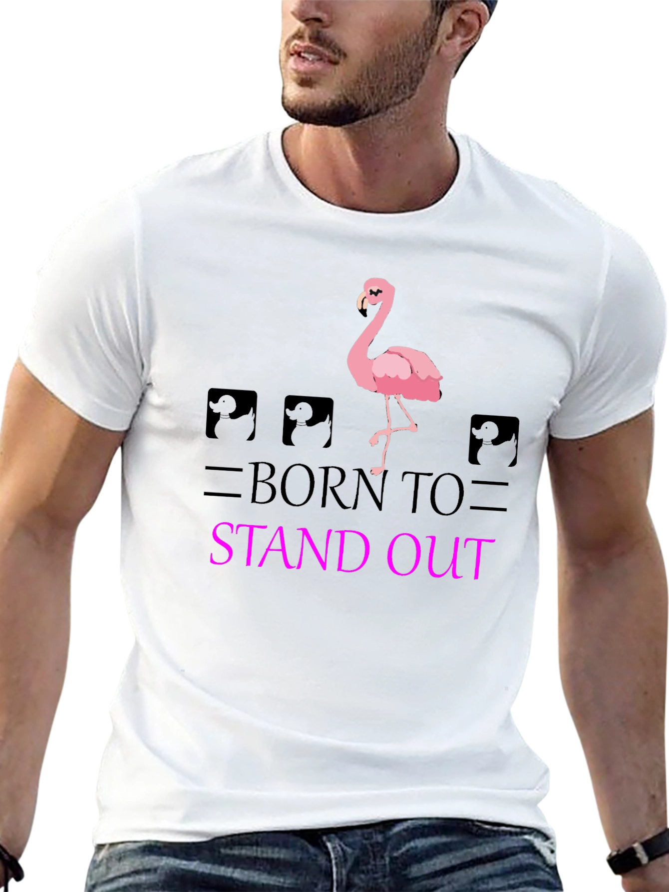 Black Born to Stand Out Flamingo T-Shirt - Black view 13