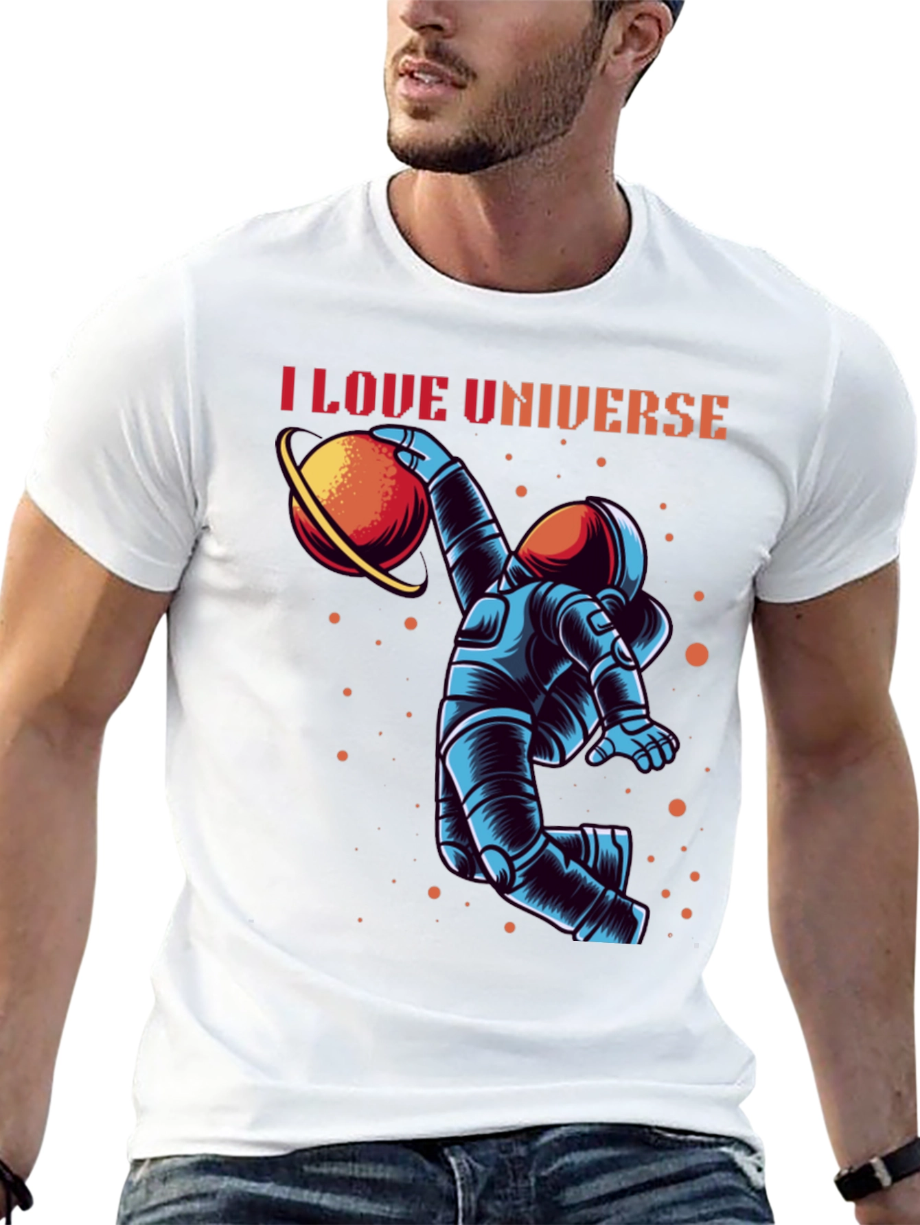 Black I Love Universe Astronaut Graphic T-Shirt view 13