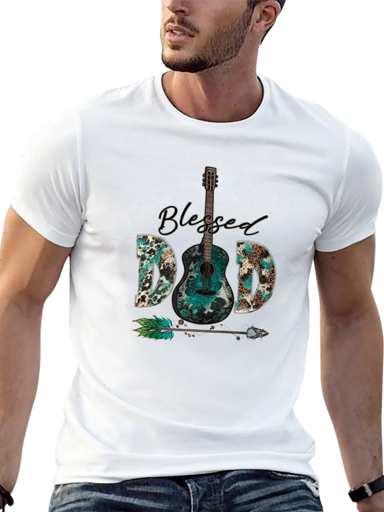 Black Blessed Dad Guitar Graphic T-Shirt view 13