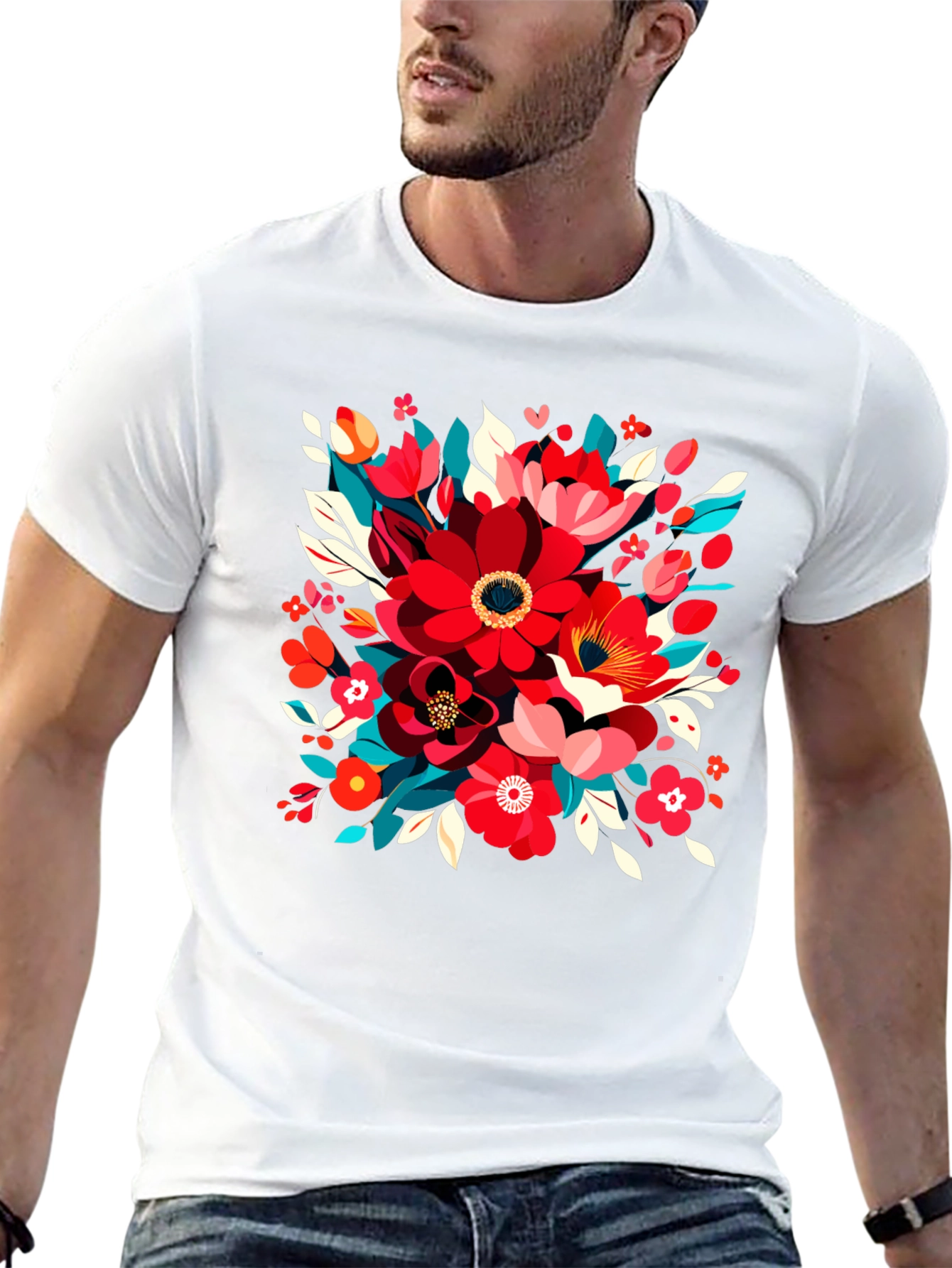 Black Floral Design Black T-Shirt view 13