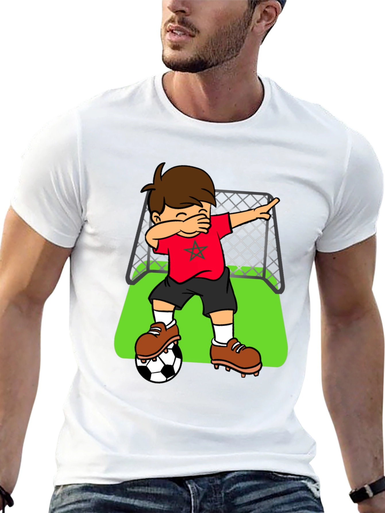 Black Morocco Soccer Dabbing Boy T-Shirt view 13
