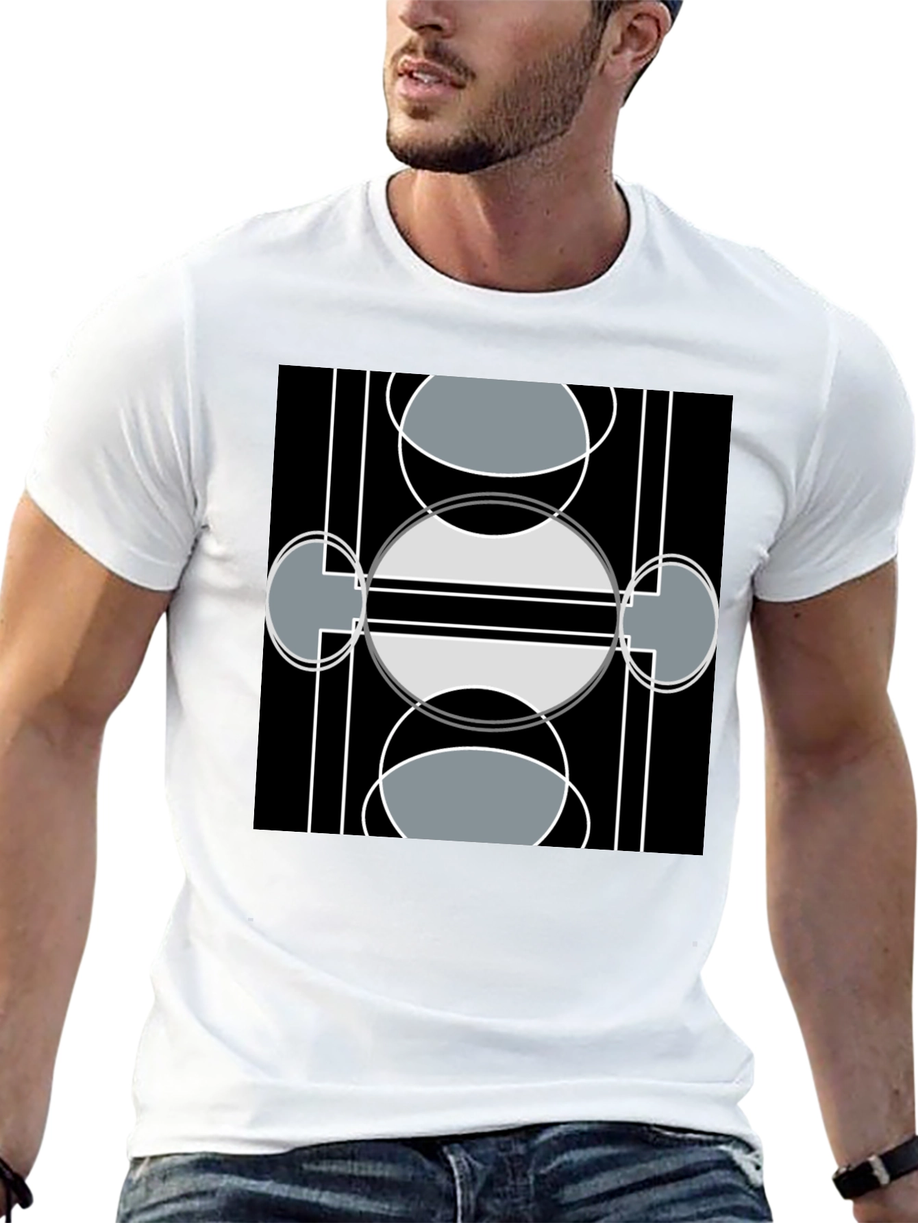 Black Modern Geometric Design Black T-Shirt view 13