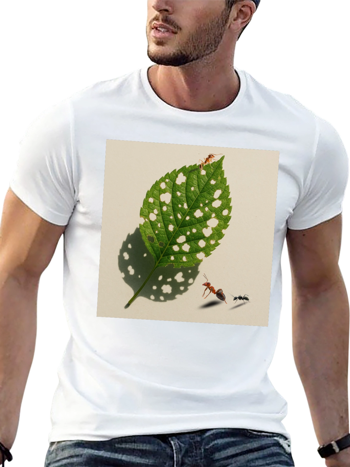 Black Ants & Leaf Graphic Tee - Unique Nature Shirt view 13