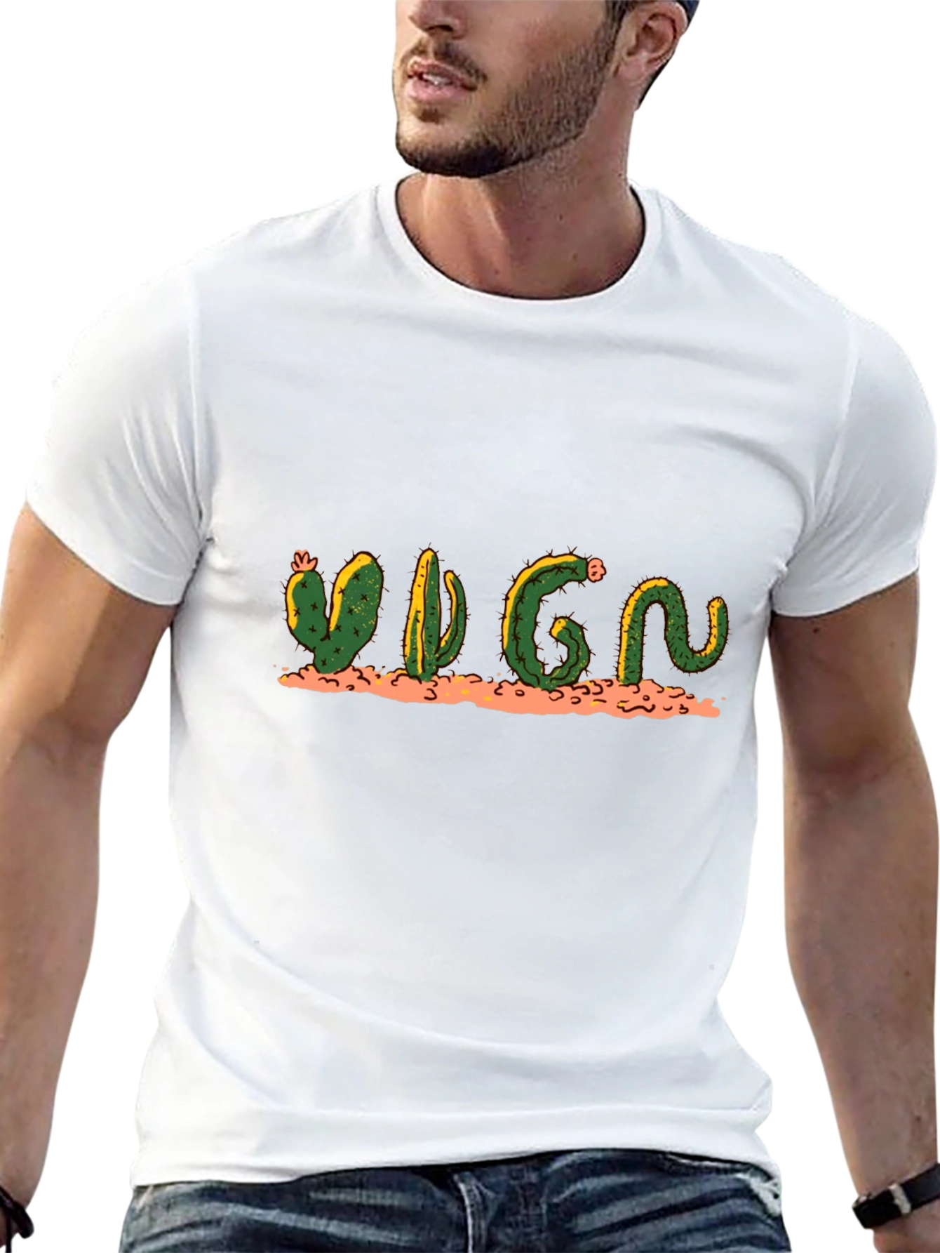 Black Cactus Word Art Black T-Shirt view 13