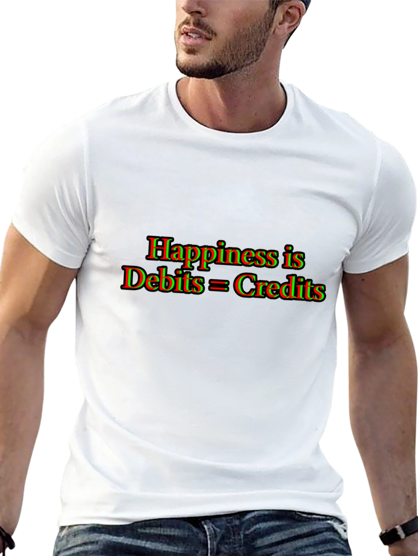 Black Accountant Humor T-Shirt: Happiness is Debits = Credits view 13