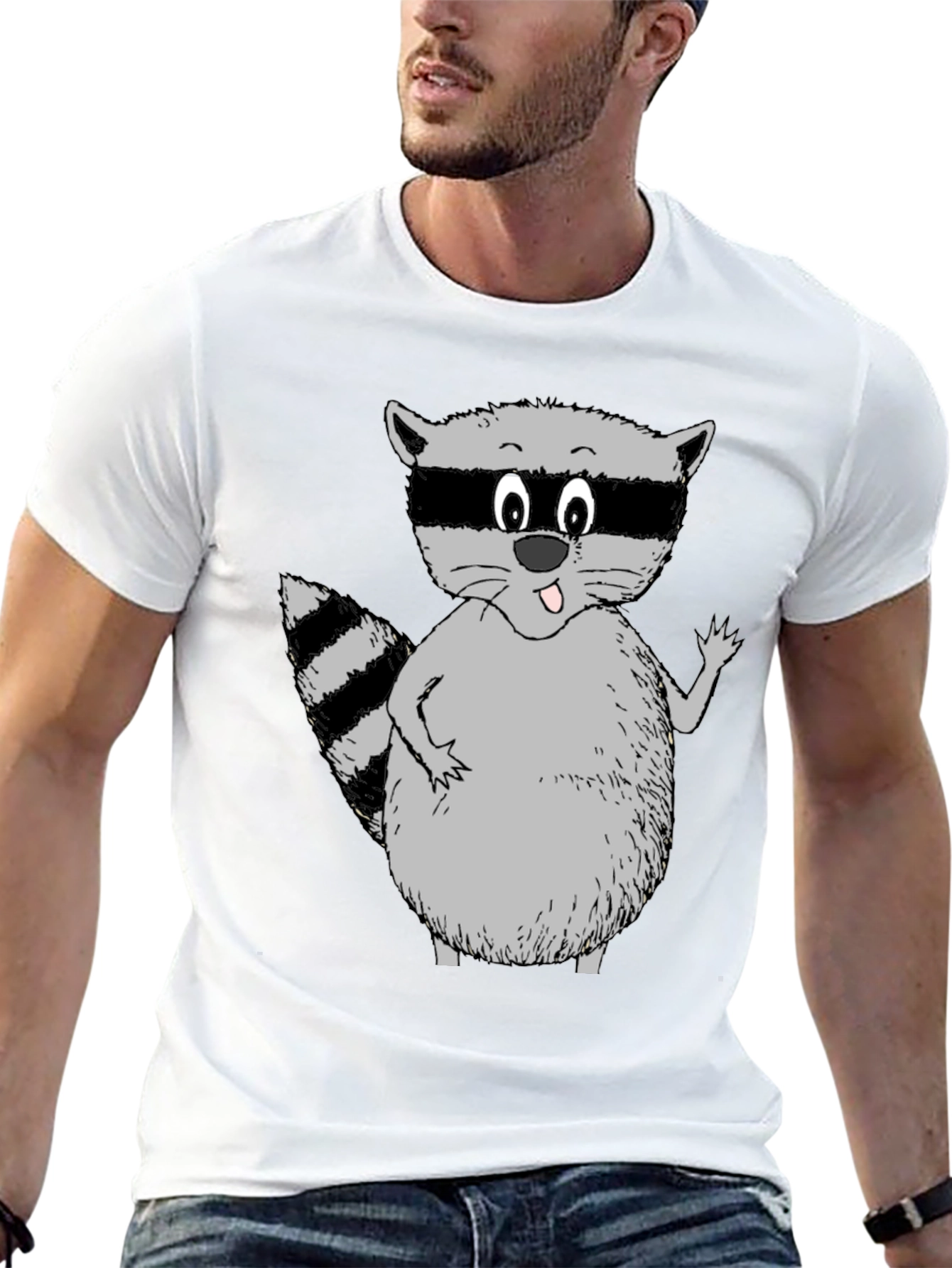 Black Funny Raccoon Graphic Tee - Black T-Shirt view 13