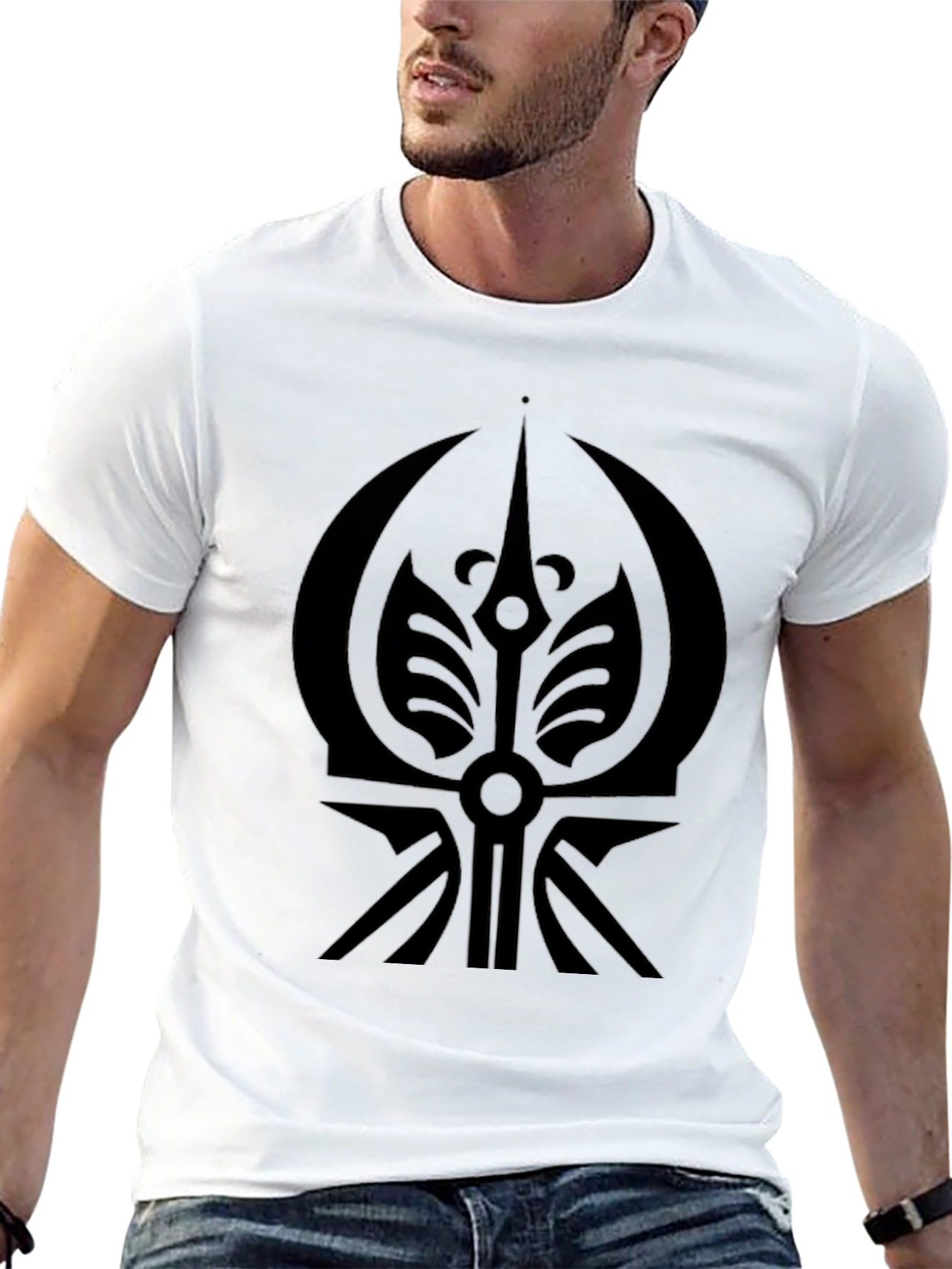 Black Men's Black Graphic Tee - Unique Tribal Design view 13