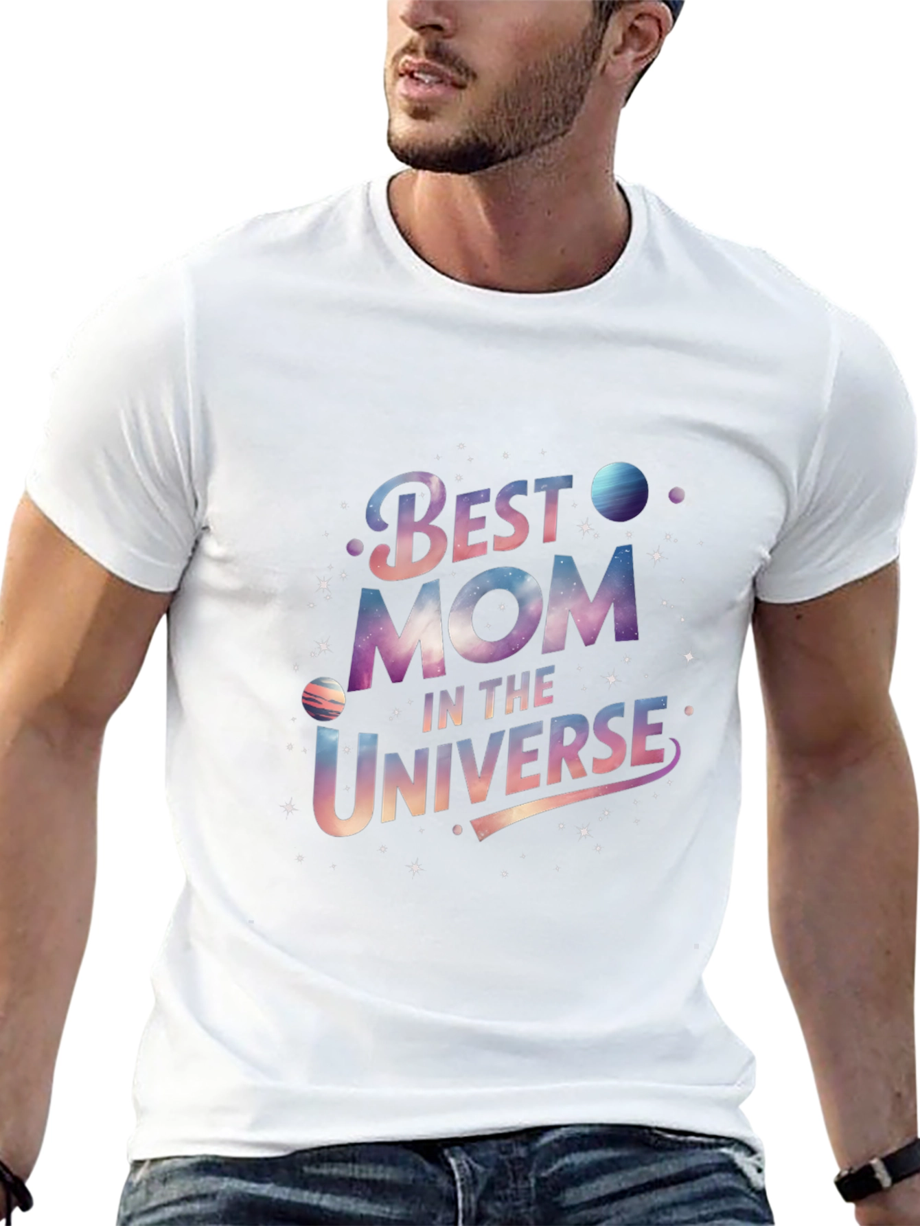 Black Best Mom in the Universe Black Graphic T-Shirt view 13