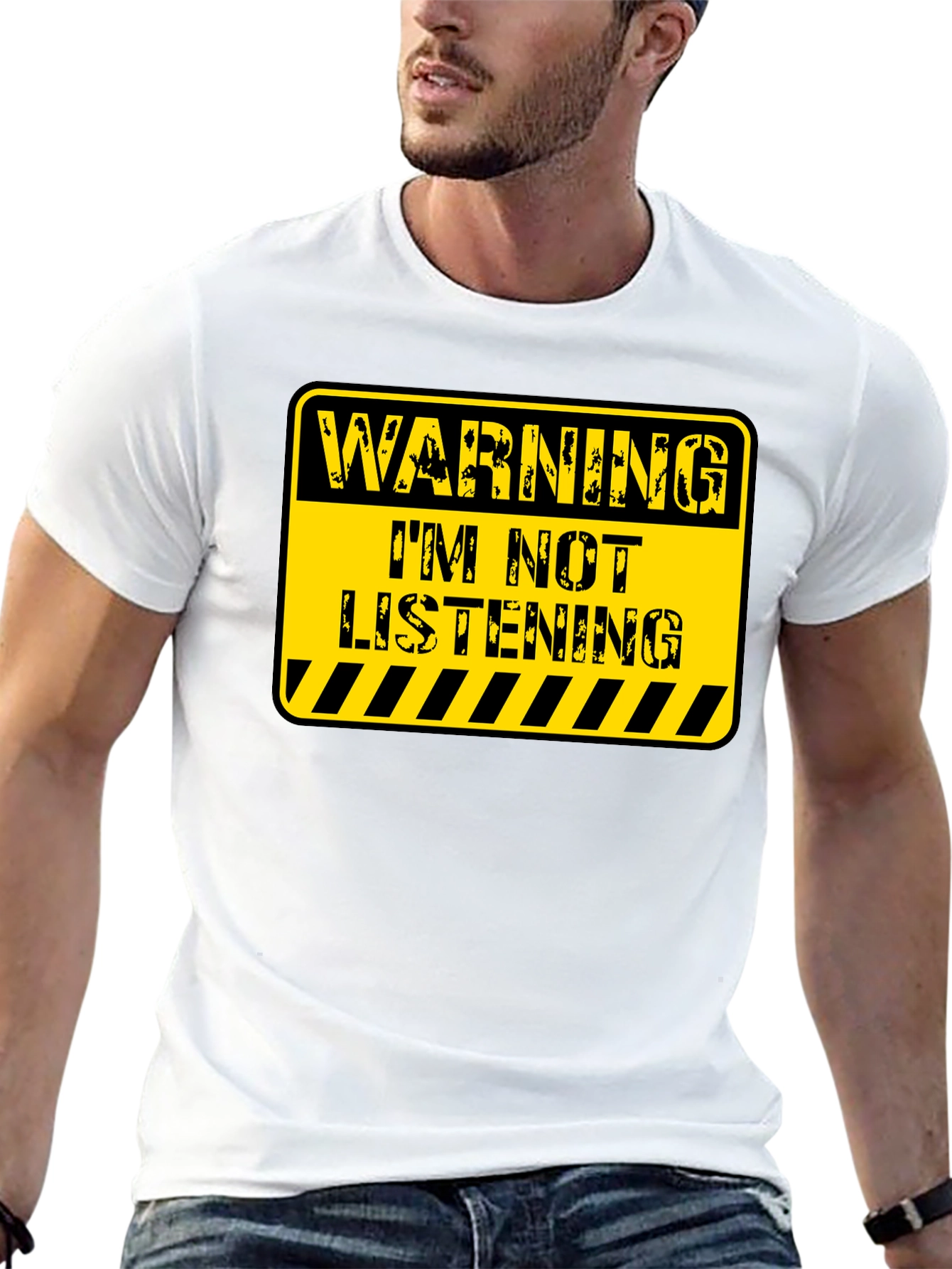Black Warning: I'm Not Listening! Novelty T-Shirt view 13