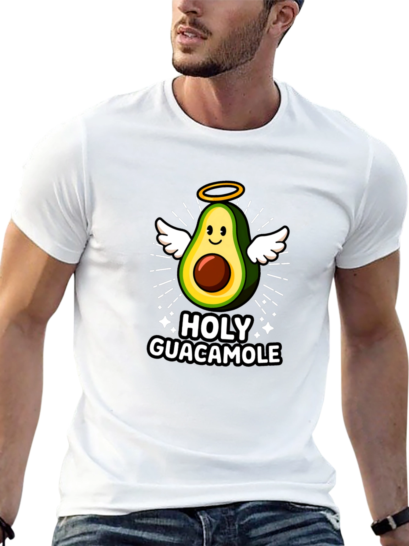 Black Holy Guacamole Graphic Tee - Avocado Angel T-Shirt view 13