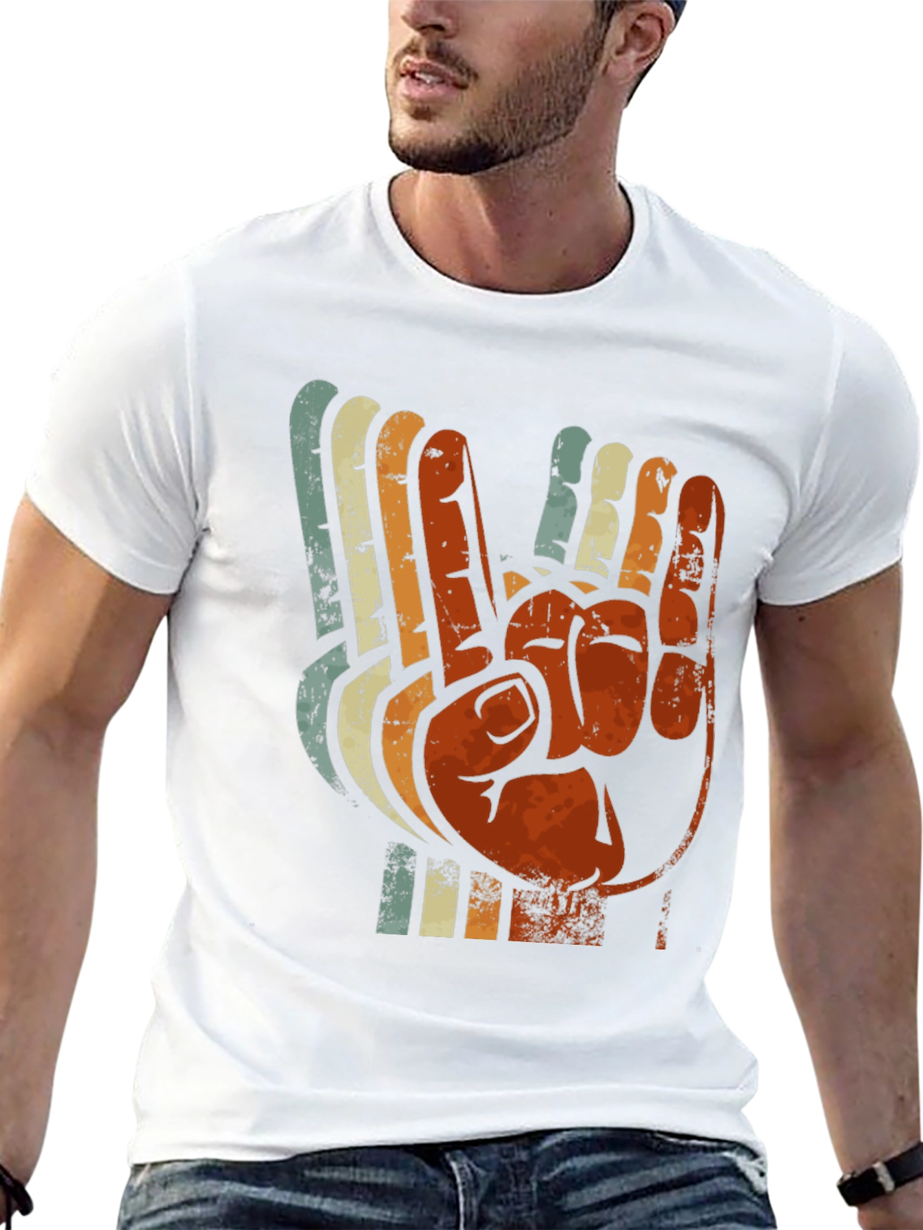 Black Vintage Retro Hand Gesture Graphic T-Shirt view 13
