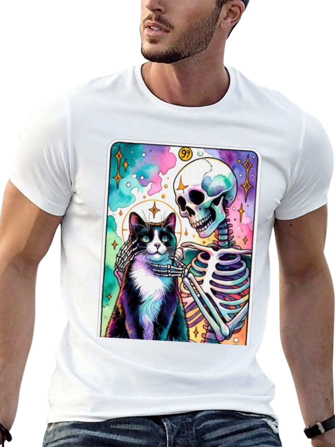 Black Cat & Skeleton Graphic Tee - Unique Design view 13