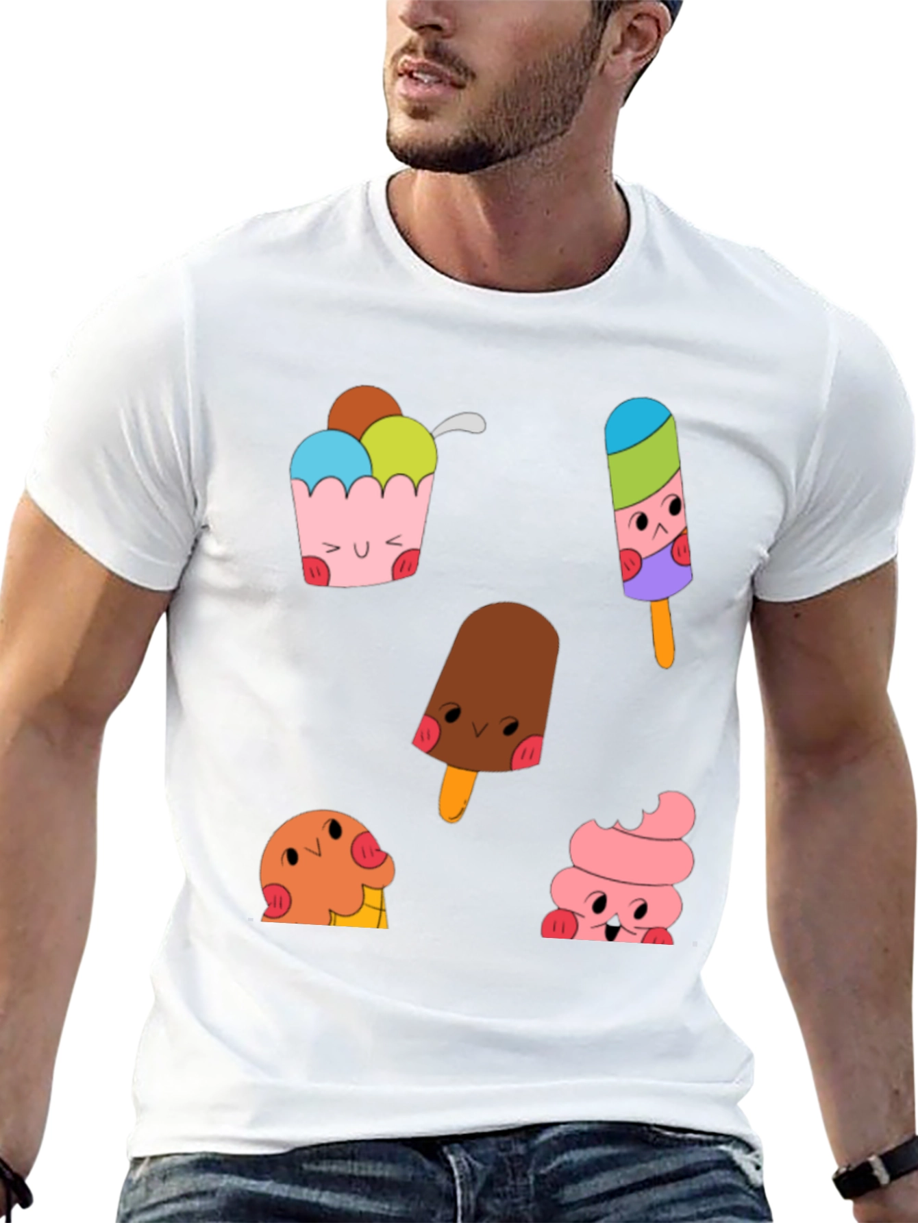 Black Cute Cartoon Ice Cream Graphic Tee view 13