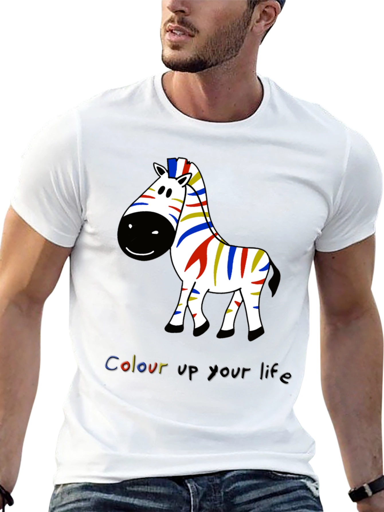 Black Colorful Zebra Graphic Tee - Men's Black T-Shirt view 13