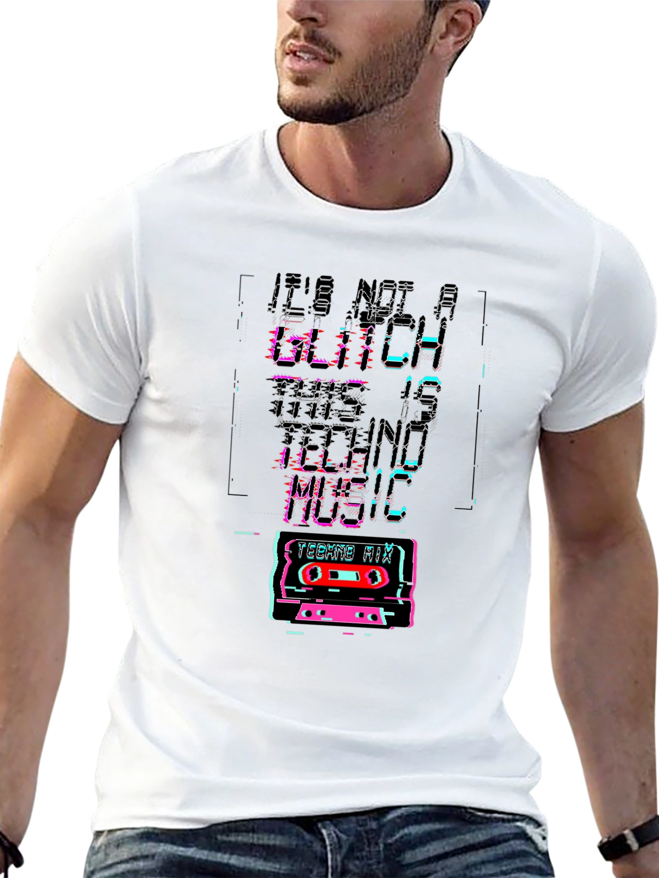 Black Retro Techno Music Glitch T-Shirt view 13
