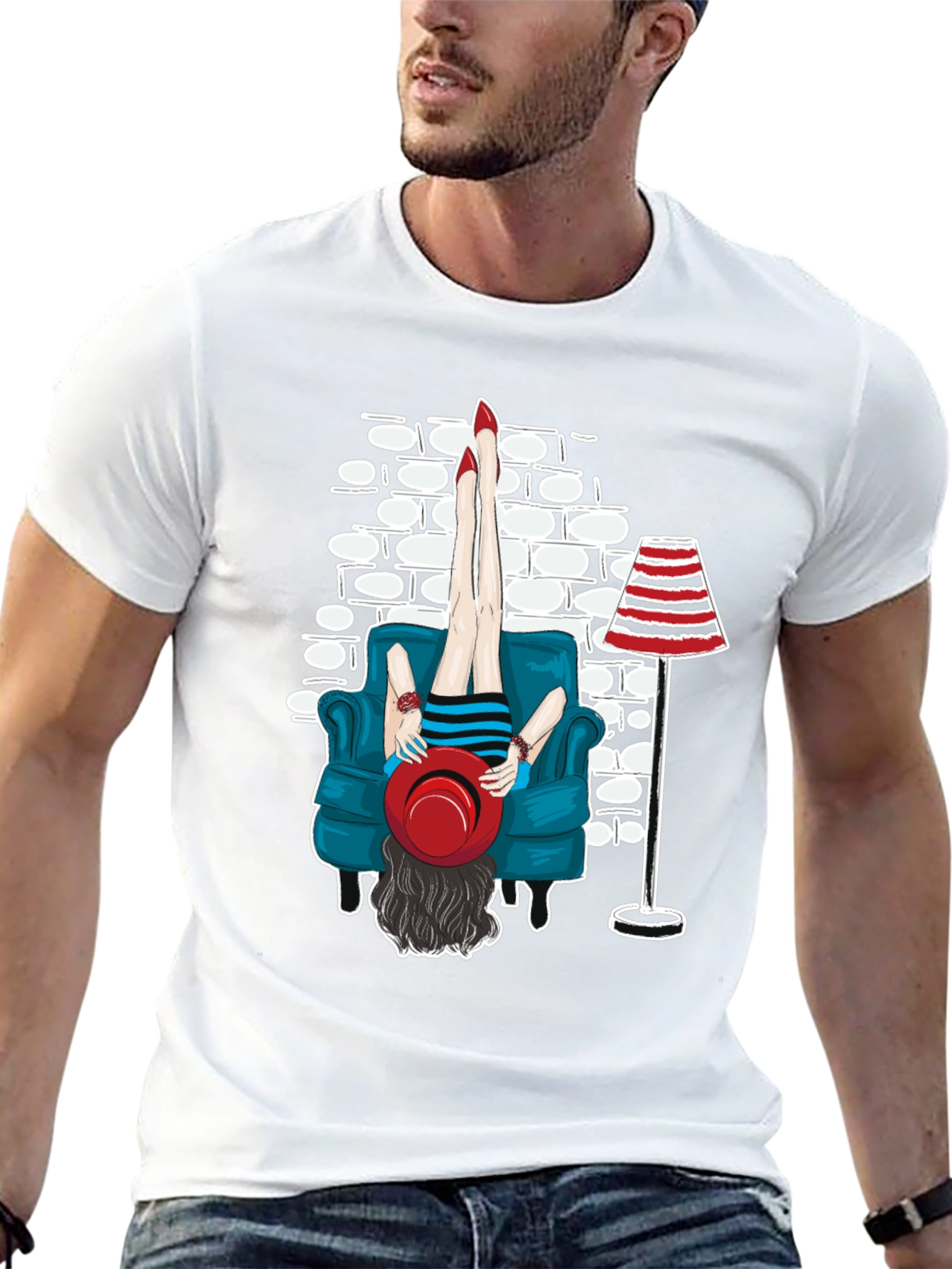 Black Upside Down Girl T-Shirt - Unique Graphic Tee view 13