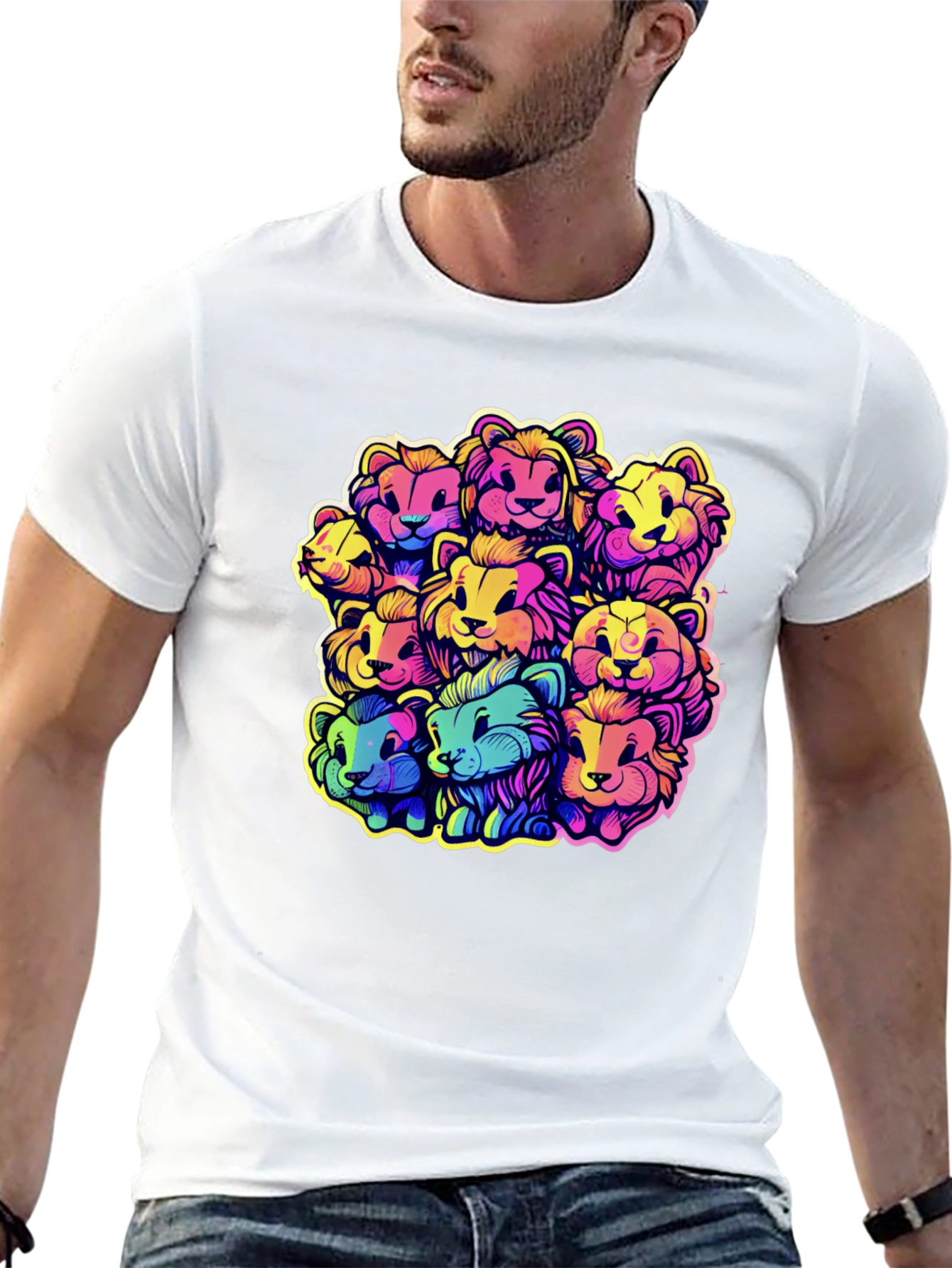 Black Rainbow Lions Graphic Tee - Bold & Fun Design view 13