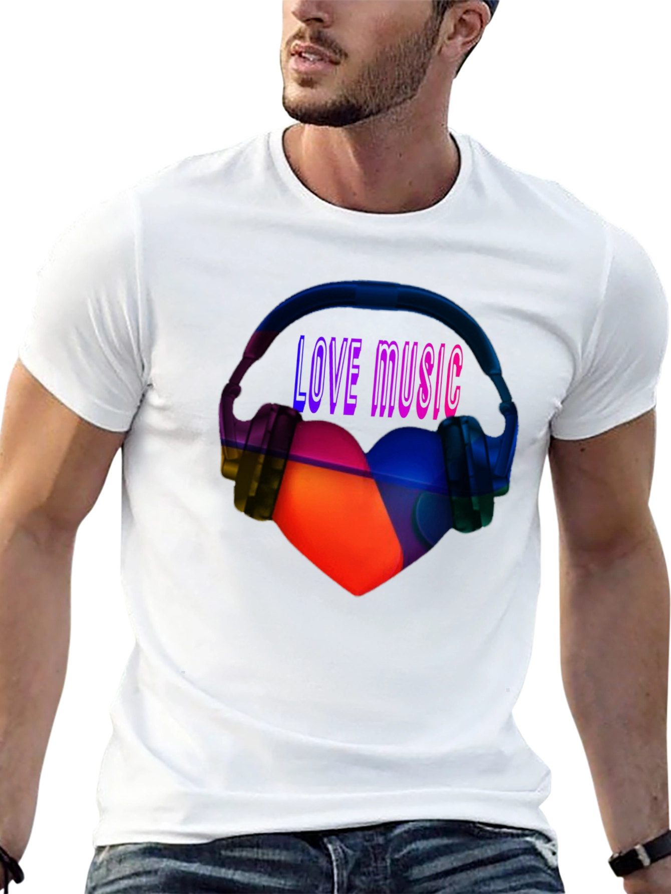 Black Love Music Graphic Tee - Heart & Headphones T-Shirt view 13