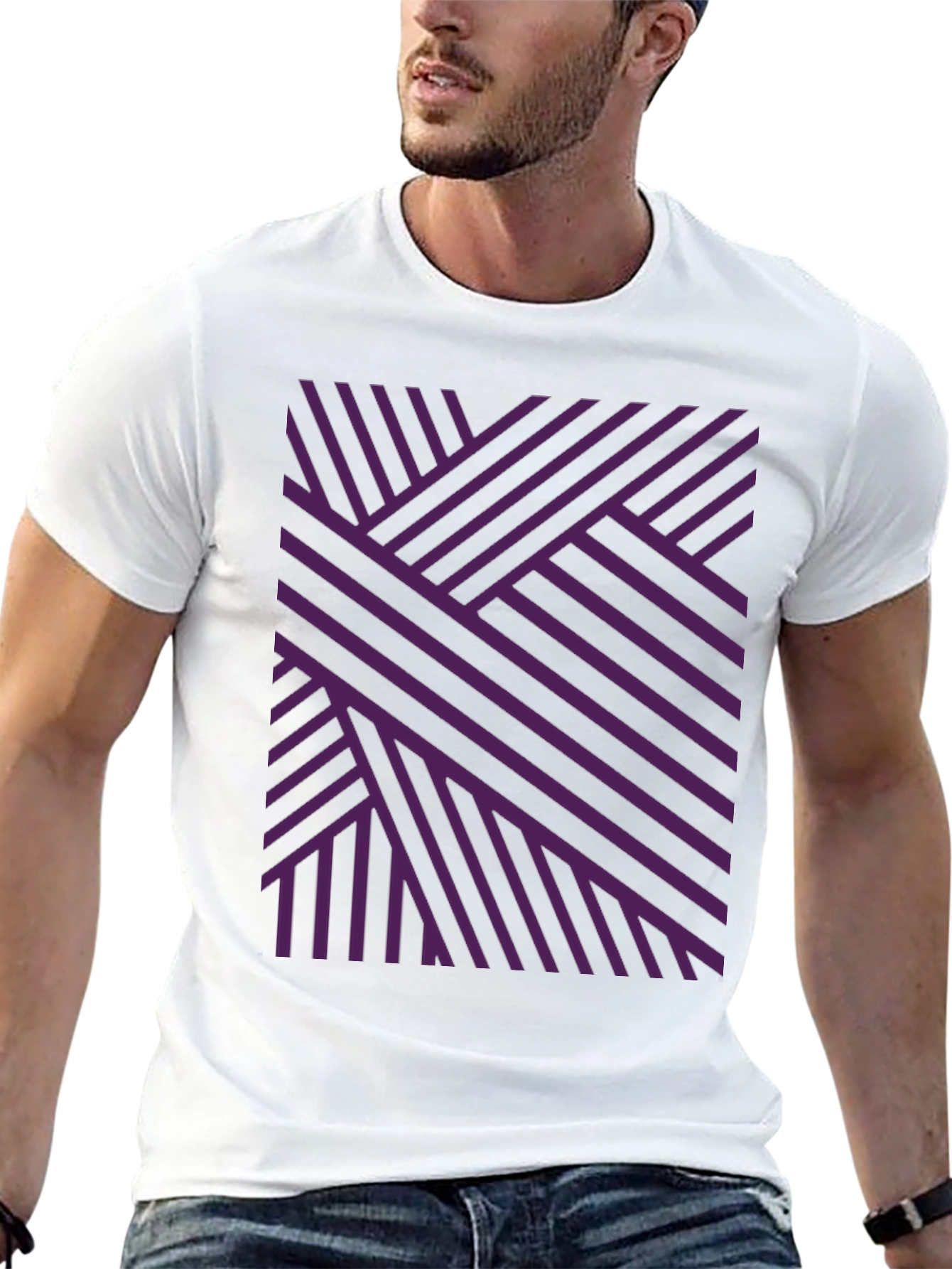 Black Abstract Geometric Stripe Pattern T-Shirt view 13