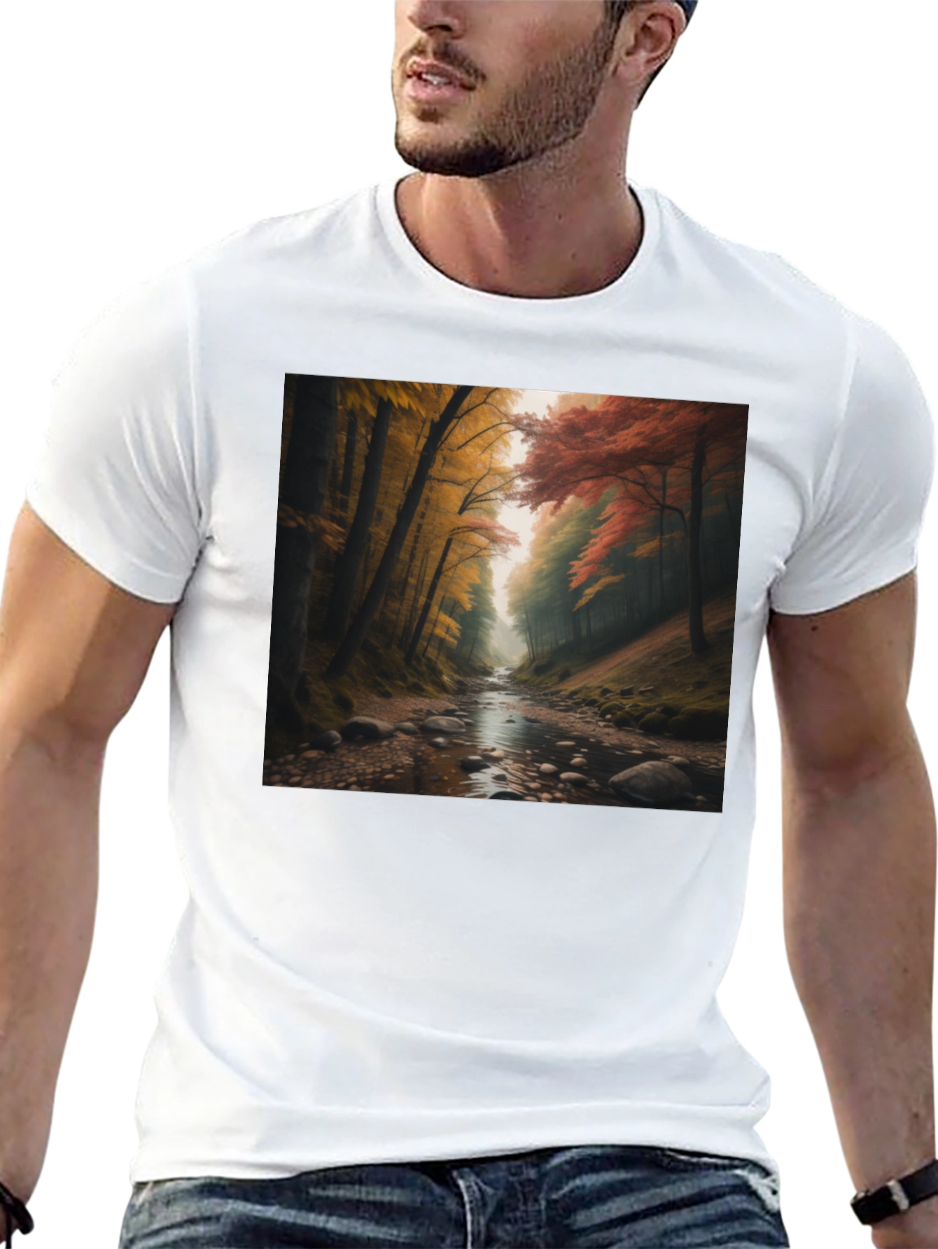 Black Autumn Forest River Graphic Tee view 13