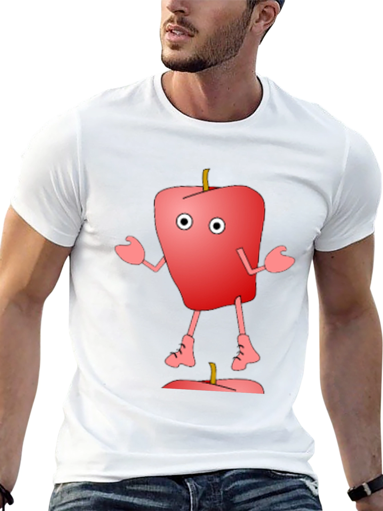Black Cartoon Apple Graphic T-Shirt - Funny Fruit Tee view 13