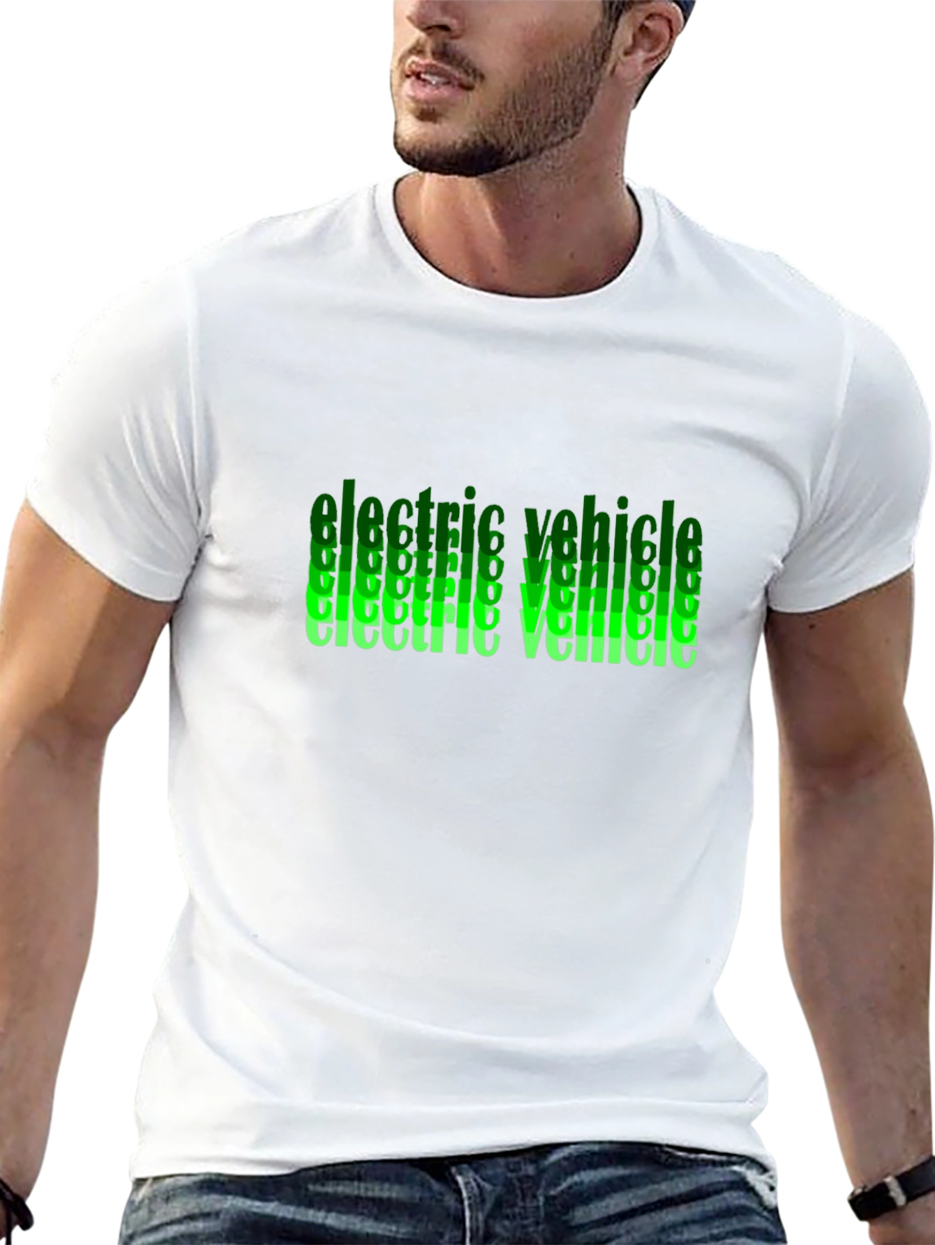 Black Electric Vehicle Green Text Black T-Shirt view 13