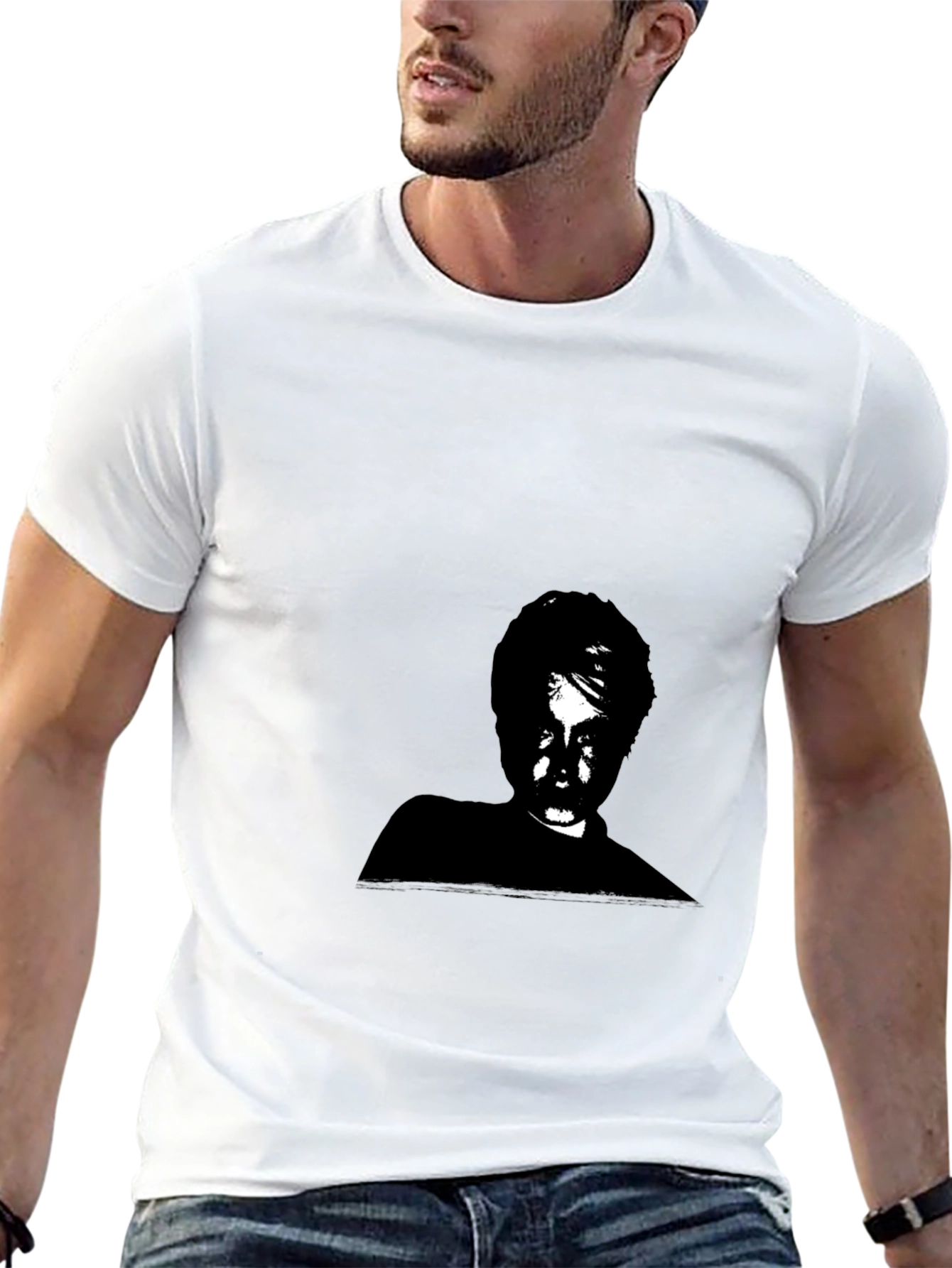 Black Monochrome Portrait Graphic Tee - Soft Cotton Blend view 13