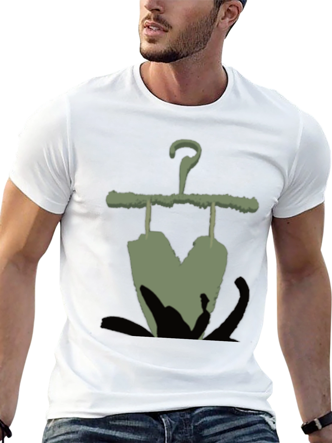 Black Men's Black T-Shirt with Unique Hanger Print view 13