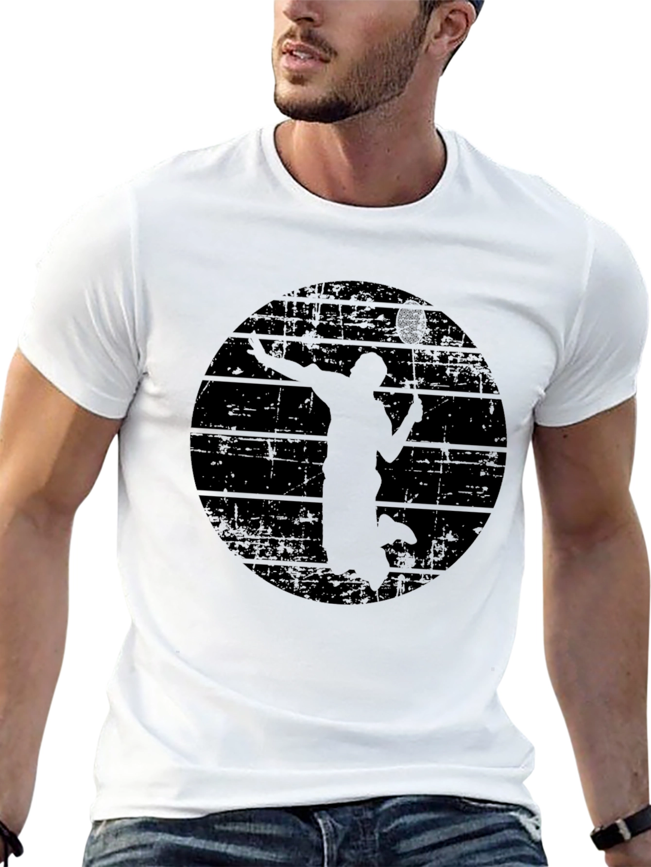 Black Men's Black Badminton Graphic T-Shirt view 13