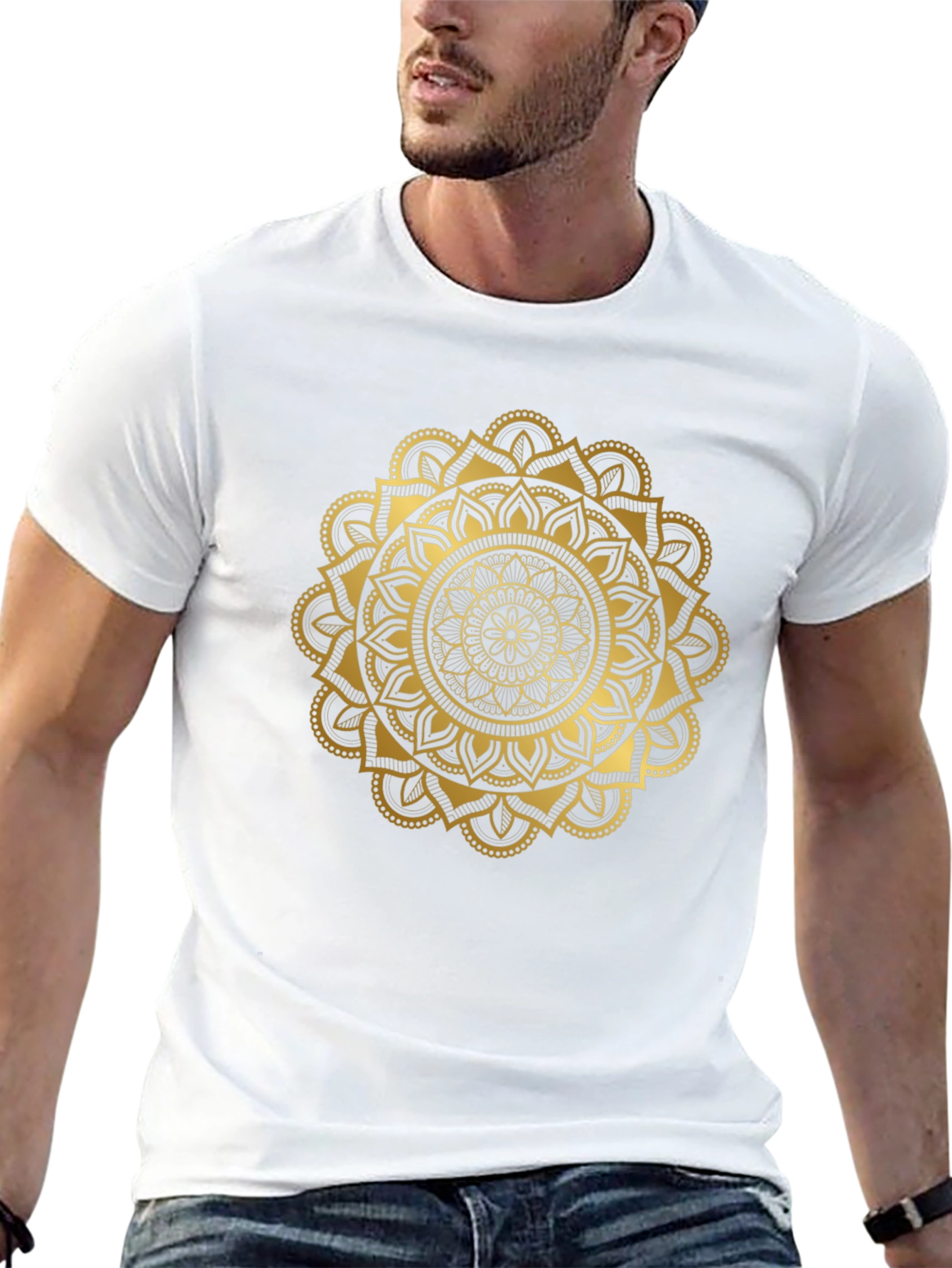 Black Golden Mandala Graphic Black T-Shirt view 13
