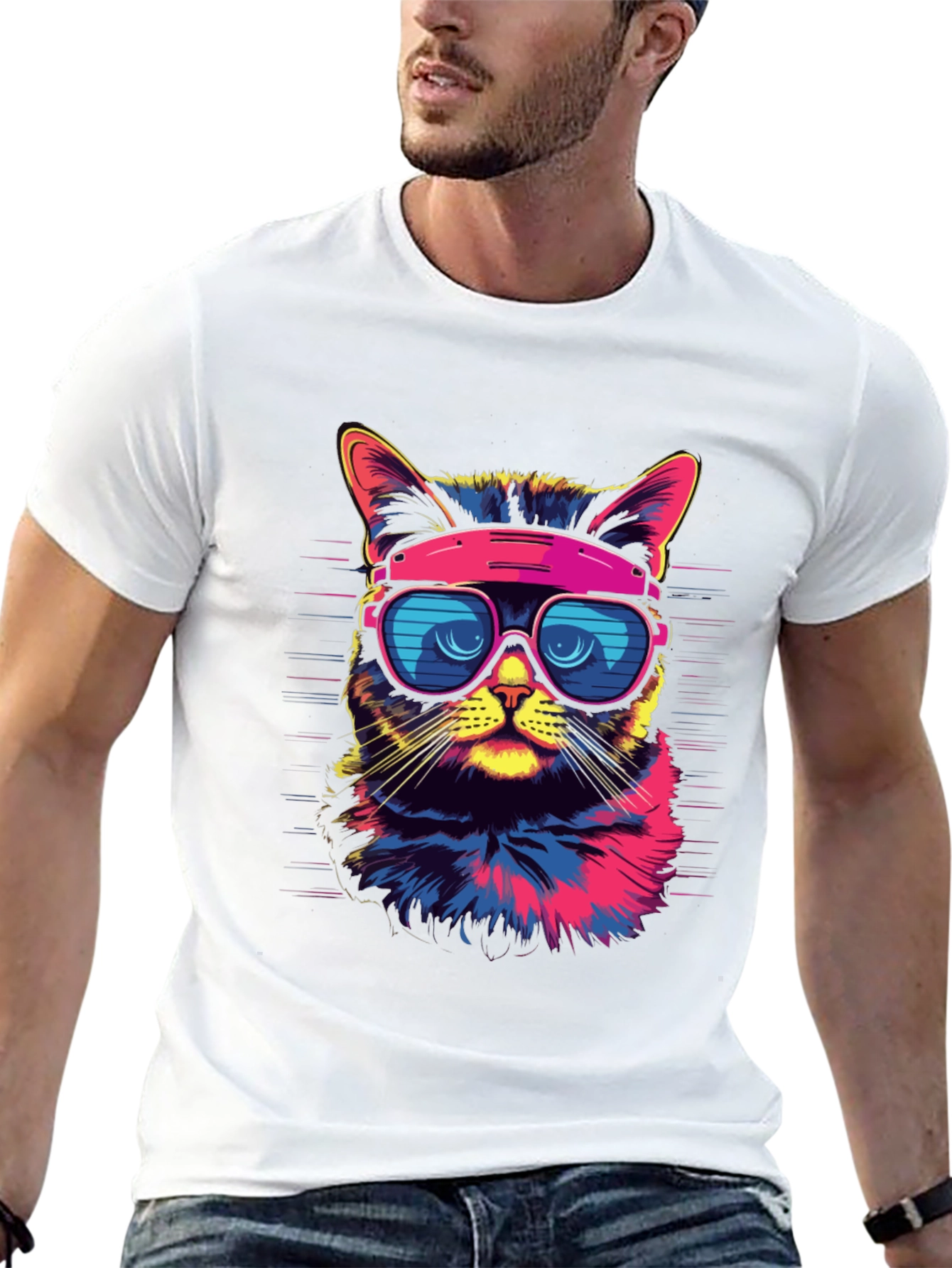 Black Cool Cat T-Shirt - Retro Sunglasses Graphic Tee view 13