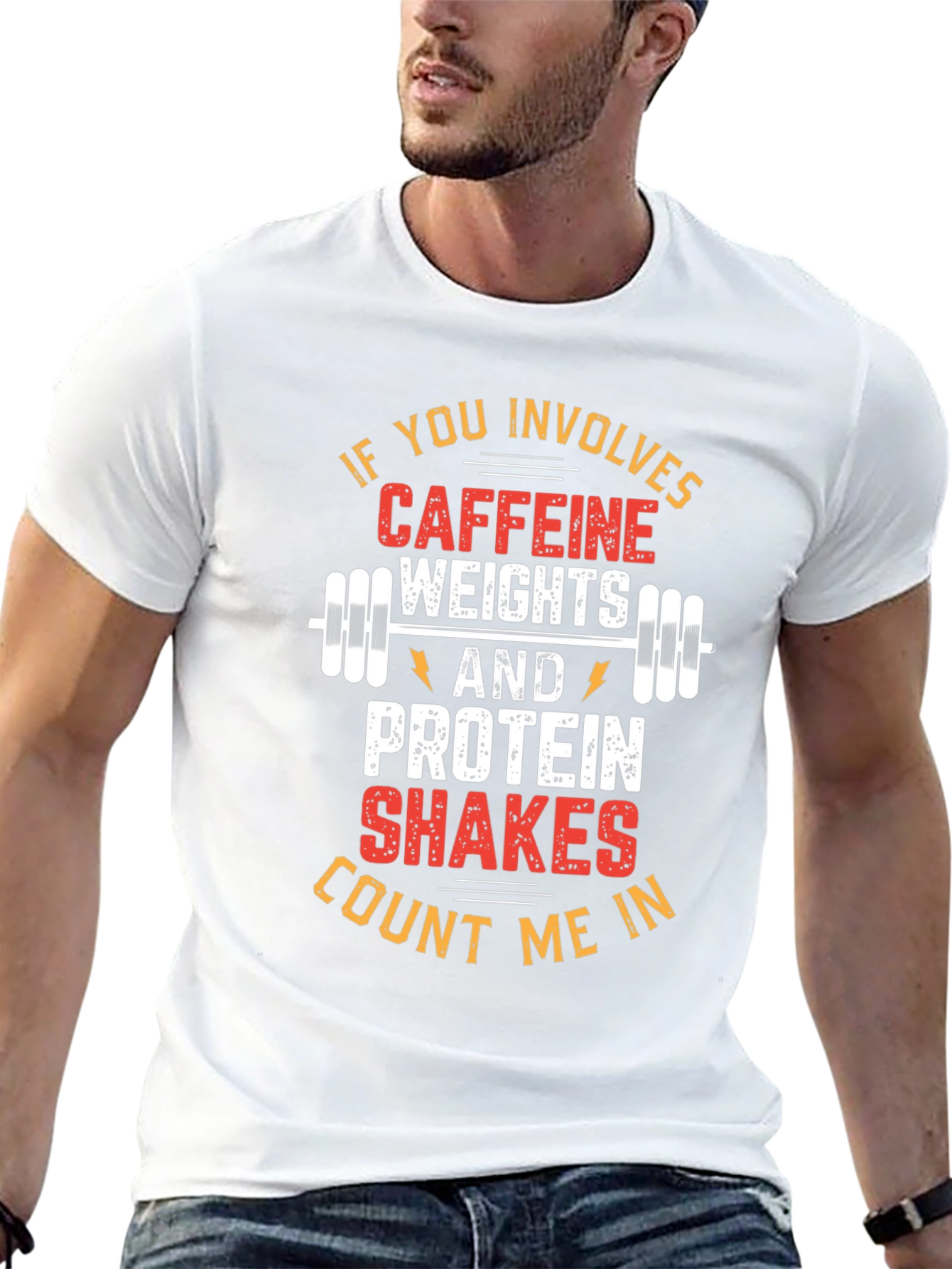 Black Fitness Caffeine Weights Protein T-Shirt view 13
