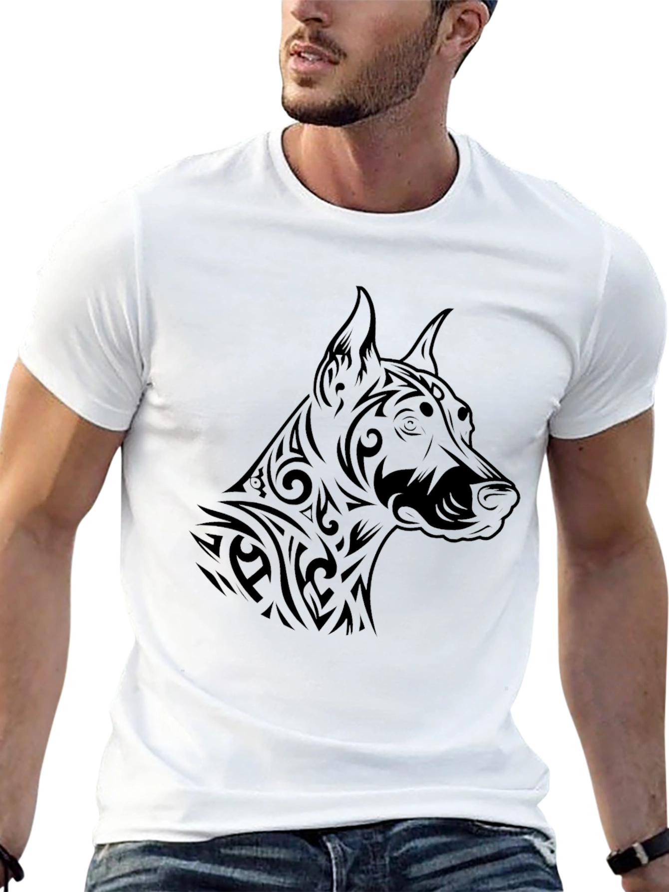 Black Tribal Dog Graphic Tee - Black T-Shirt view 13