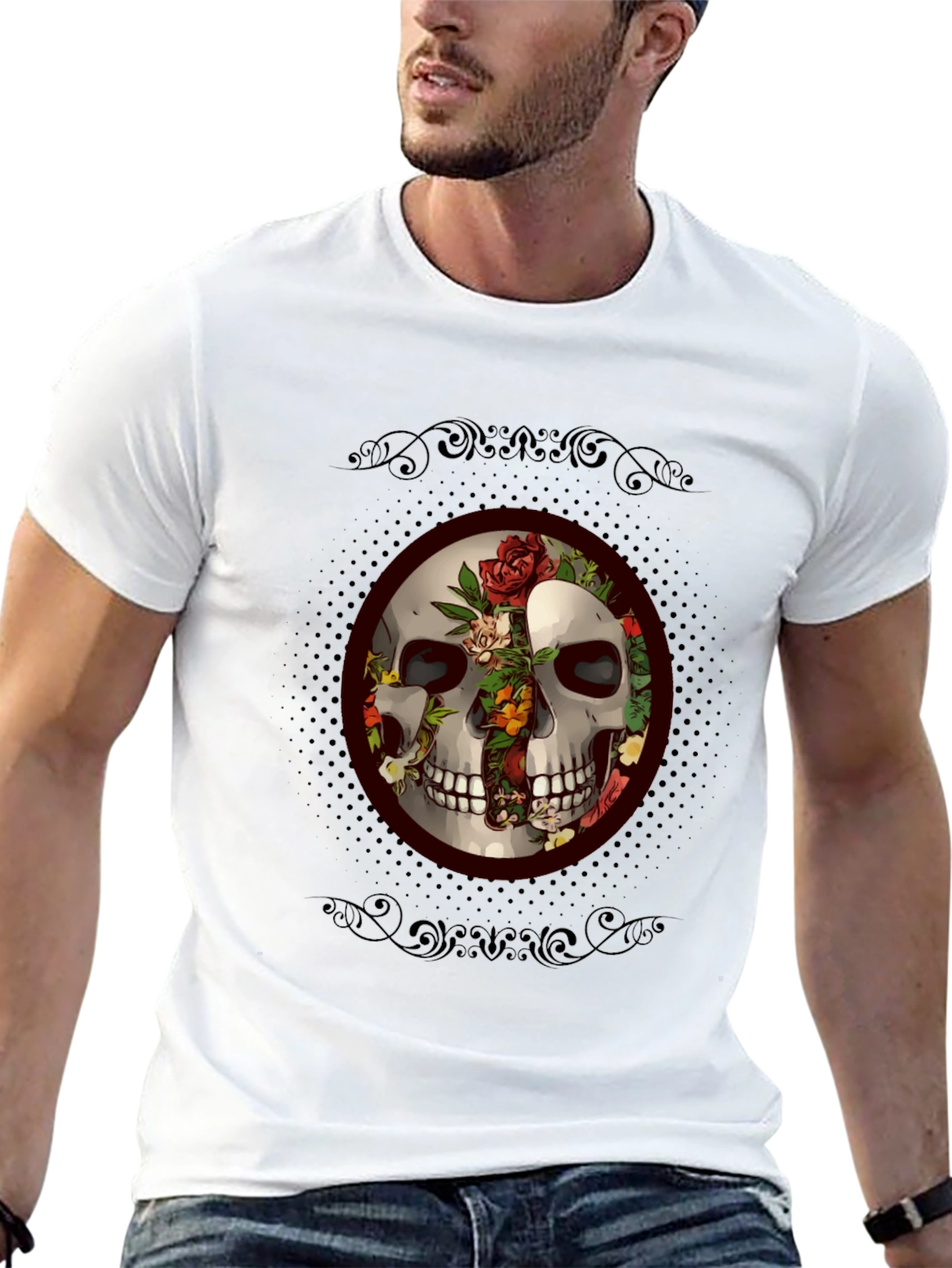 Black Skull & Roses Graphic Tee - Edgy Style view 13