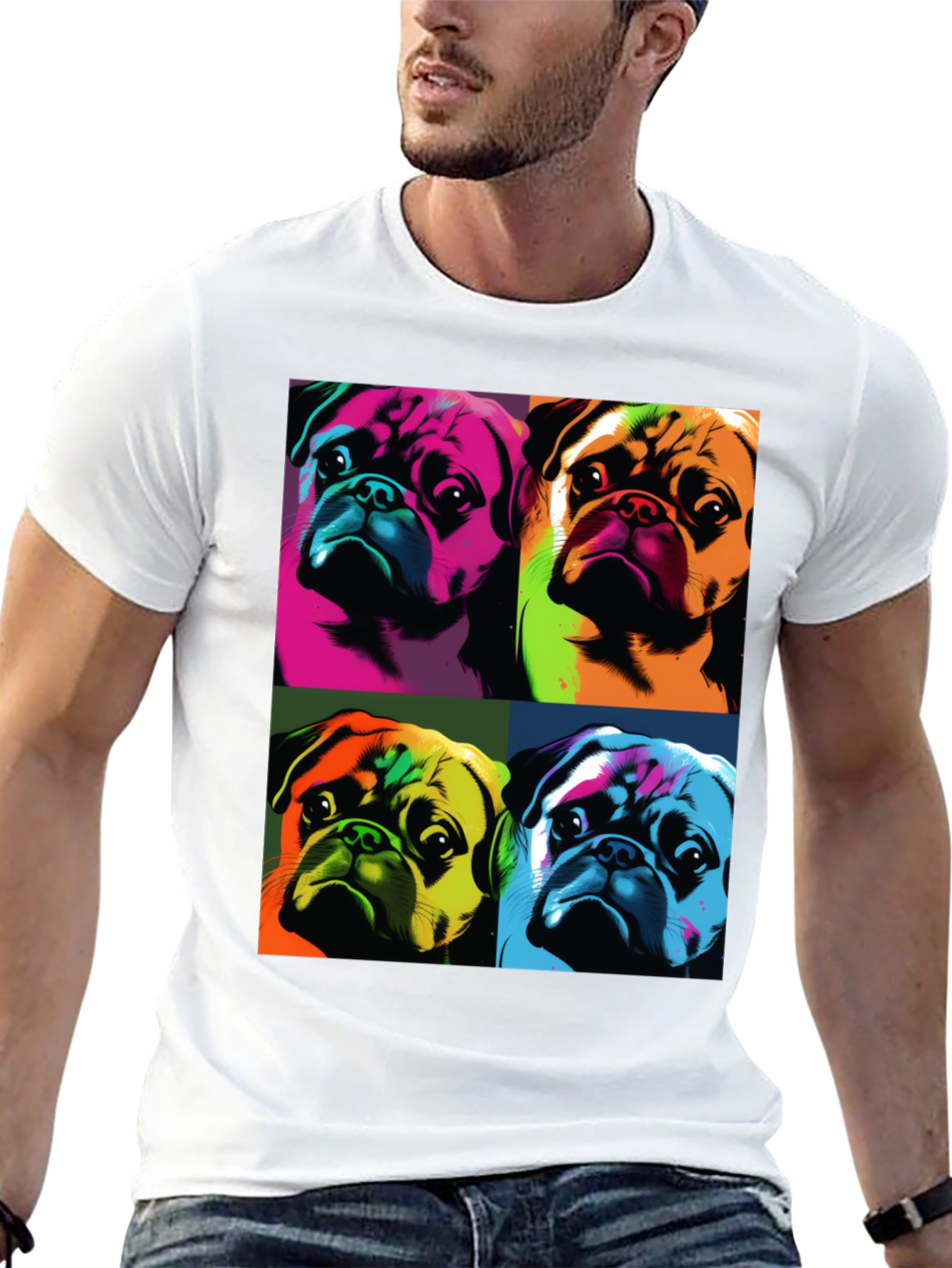 Black Pop Art Pug T-Shirt: Colorful Canine Graphic Tee view 13