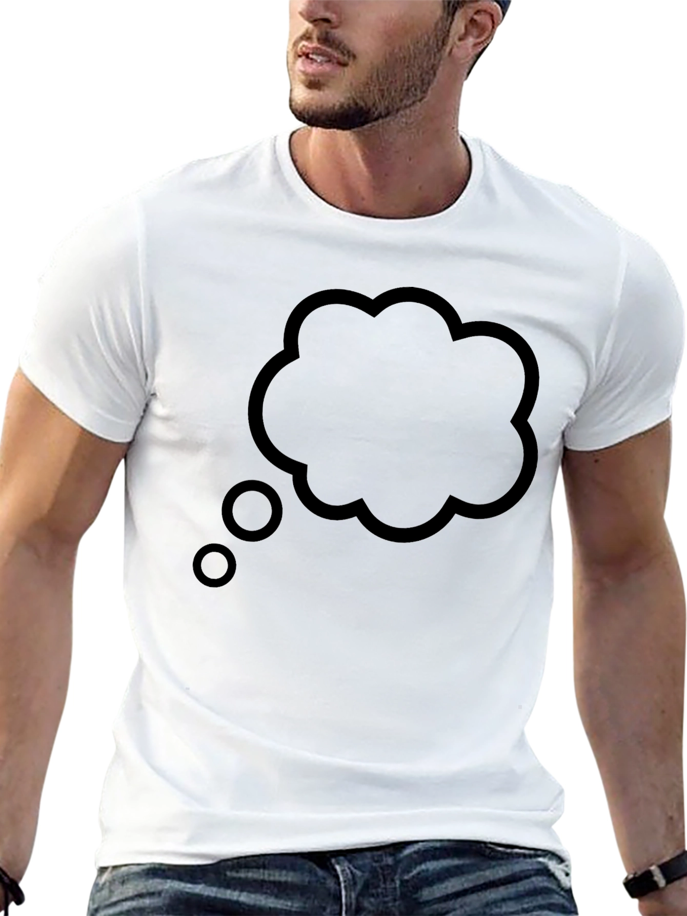 Black Men's Black T-Shirt with Thinking Cloud Design view 13