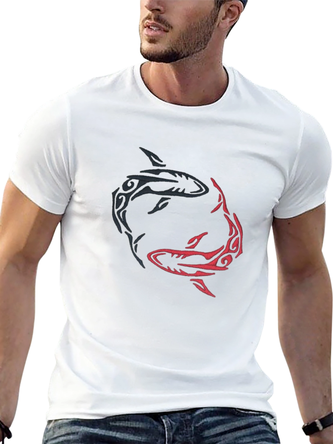 Black Yin Yang Sharks Graphic Tee - Black Cotton Blend view 13