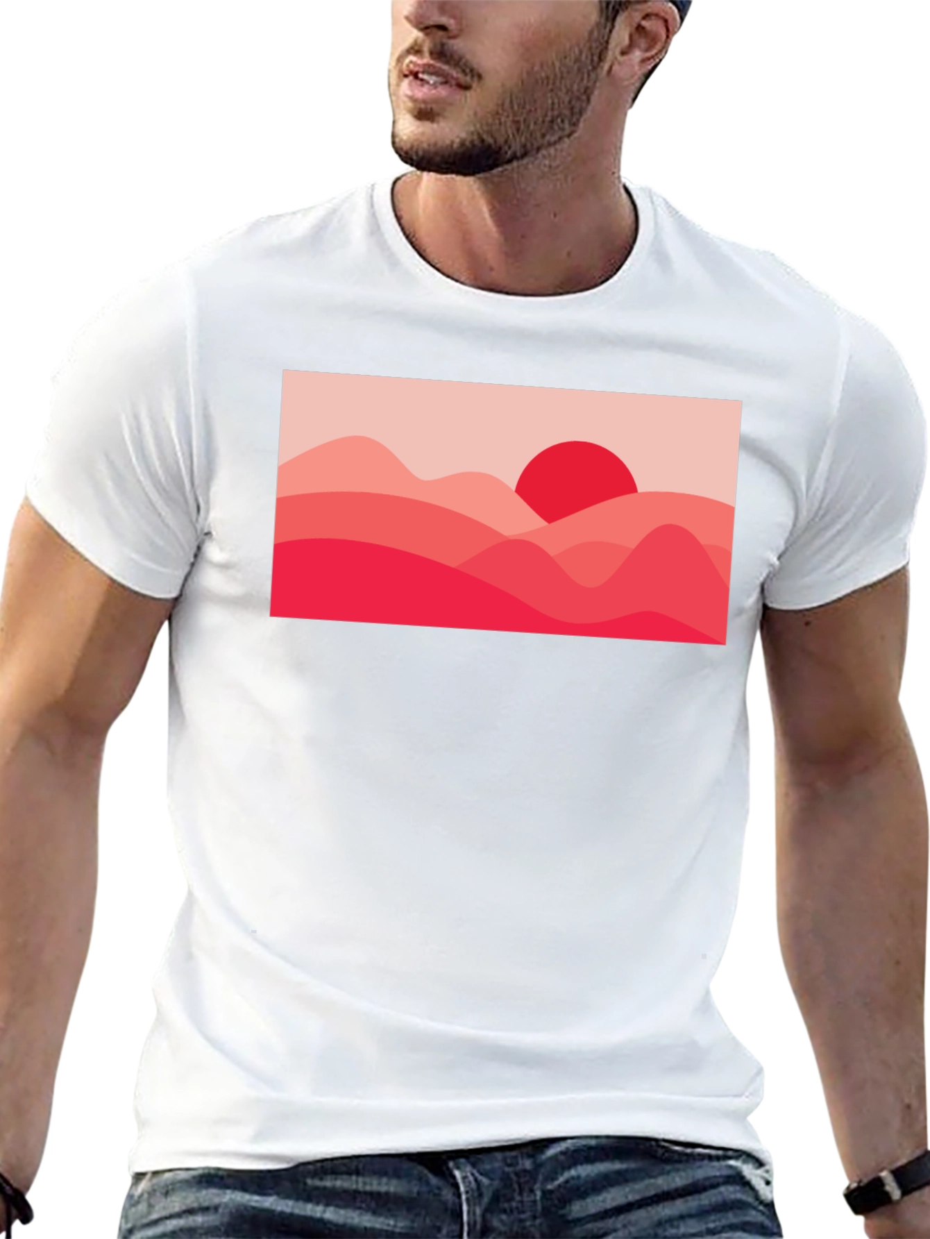 Black Red Landscape Graphic Tee - Modern Art T-Shirt view 13