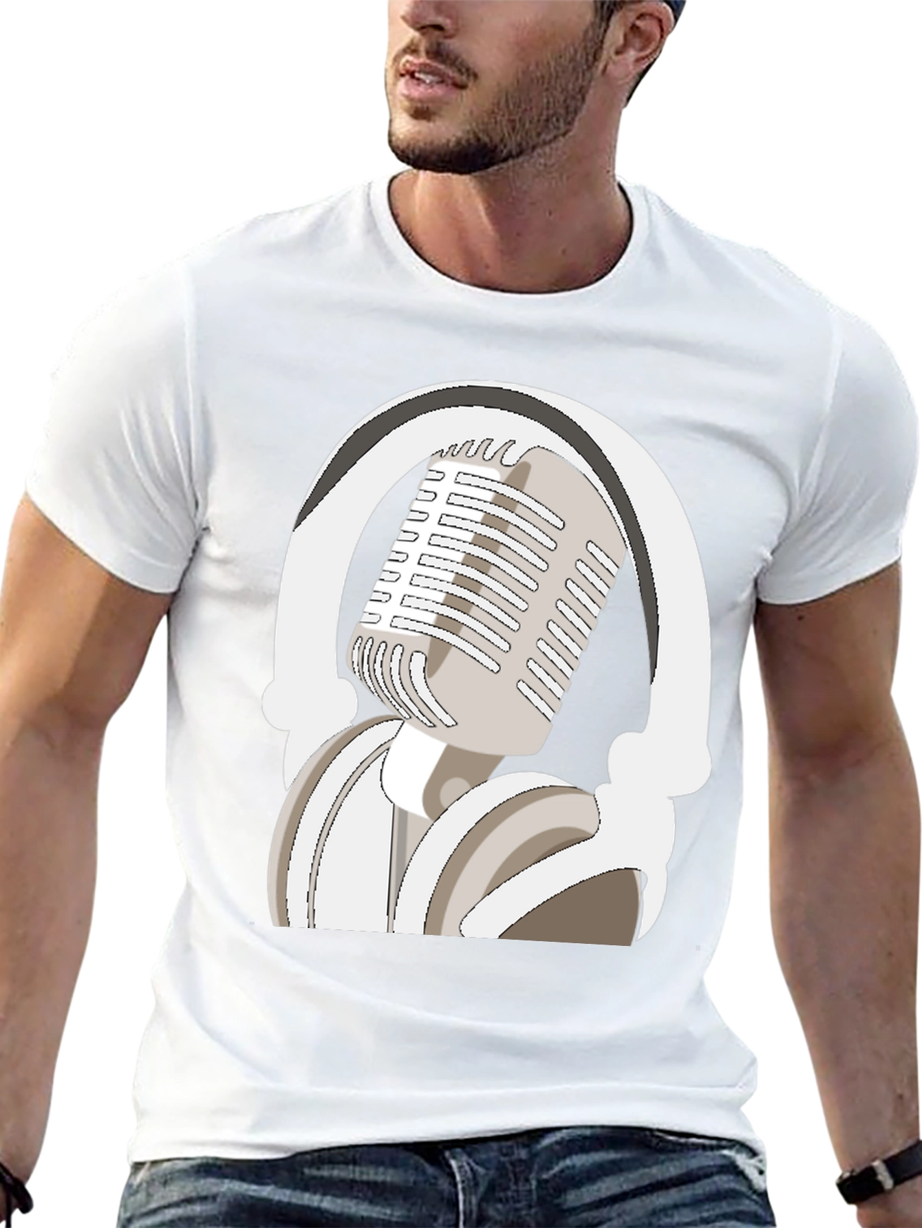 Black Microphone and Headphones Graphic Tee view 13