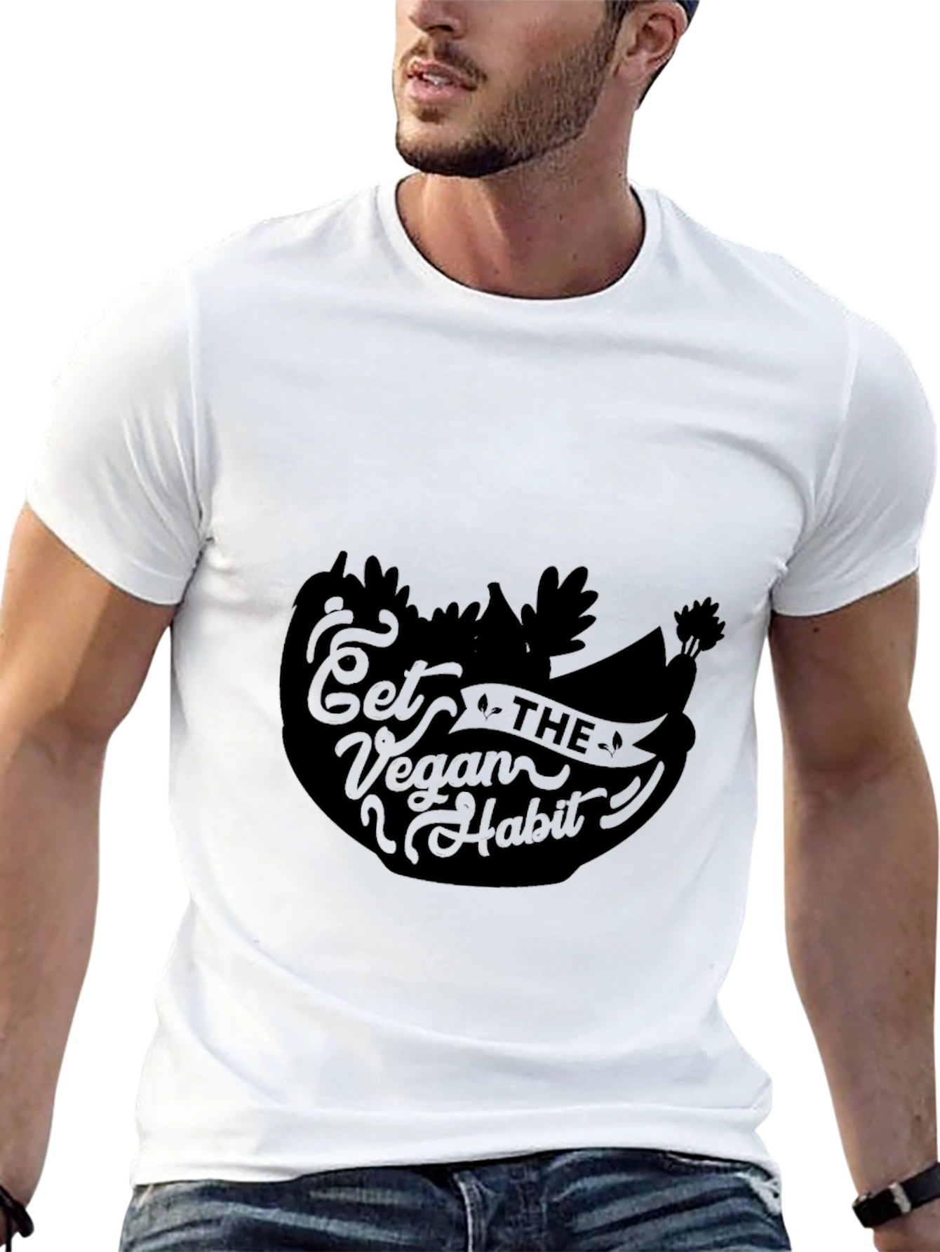 Black Eat The Vegan Habit T-Shirt - Black Vegan Graphic Tee view 13