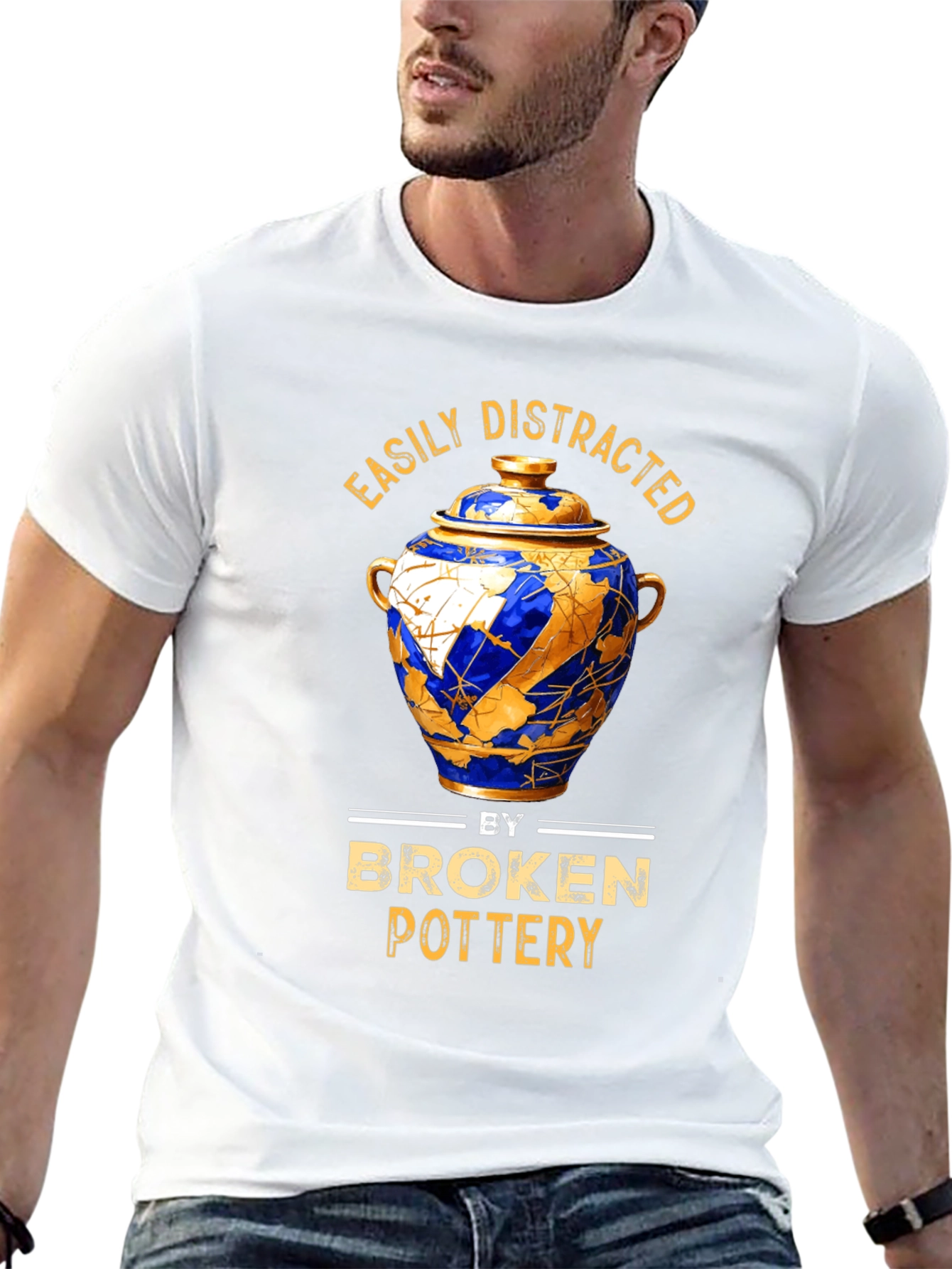 Black Easily Distracted by Broken Pottery T-Shirt view 13