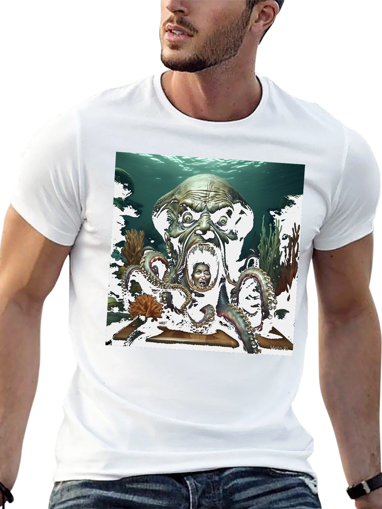 Black Octopus Monster Graphic Black T-Shirt view 13