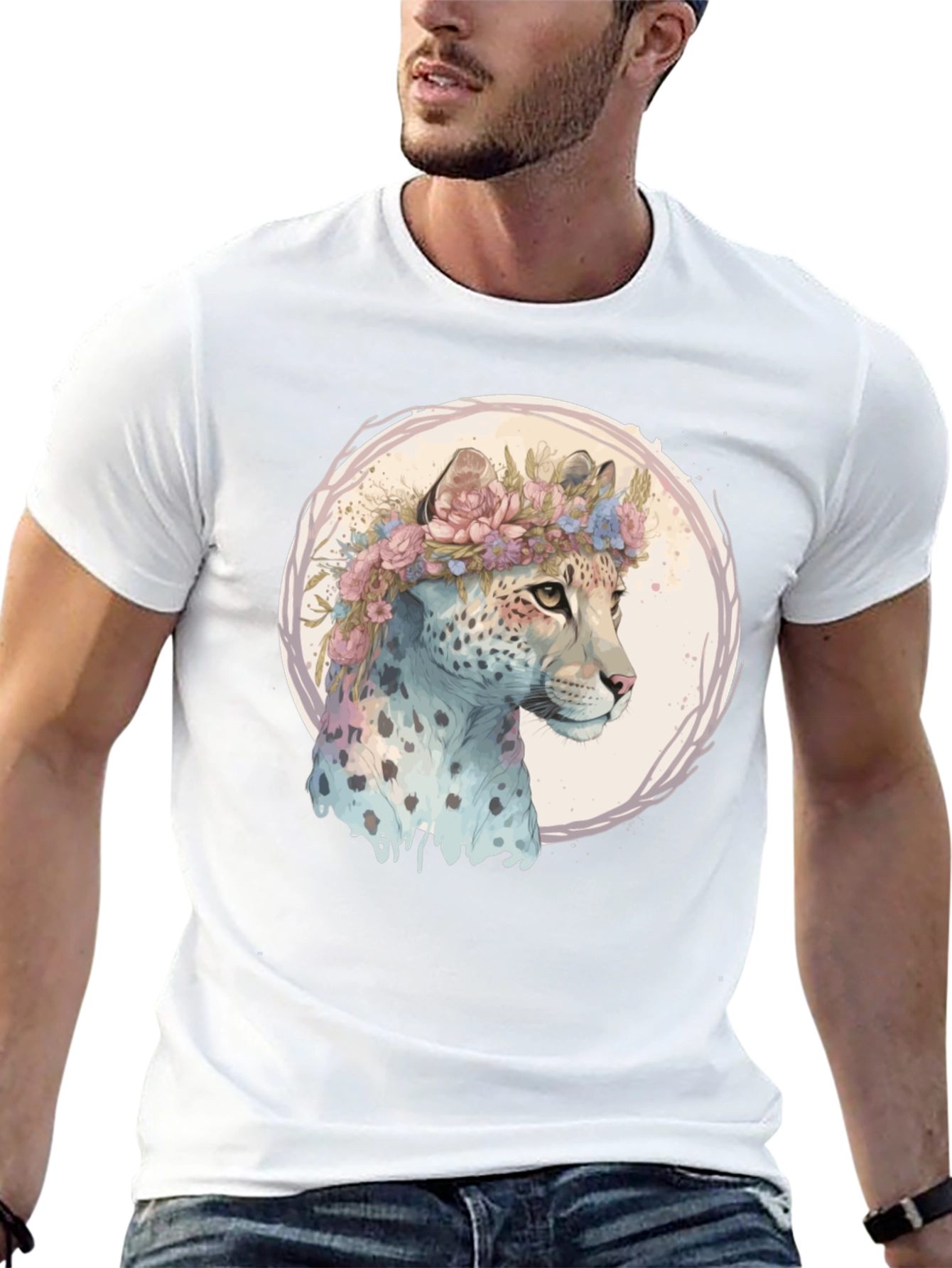 Black Floral Leopard Graphic Tee - Artistic Style view 13