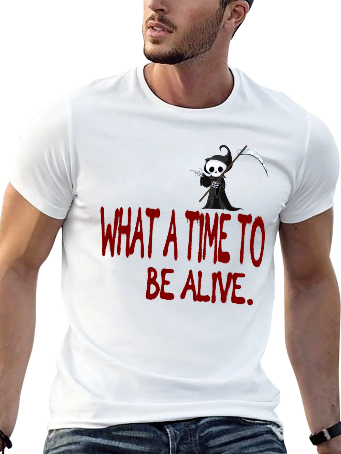 Black Grim Reaper Graphic T-Shirt - "What A Time To Be Alive" view 13