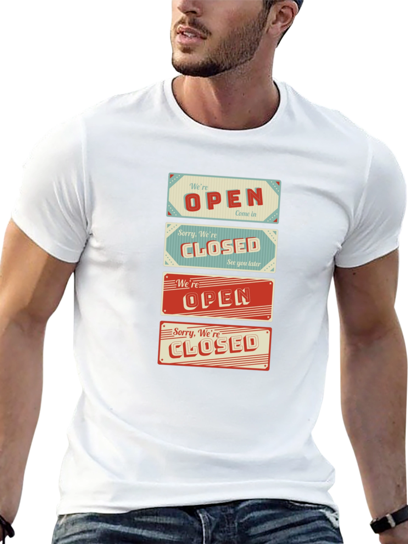 Black Open/Closed Sign T-Shirt - Novelty Graphic Tee view 13
