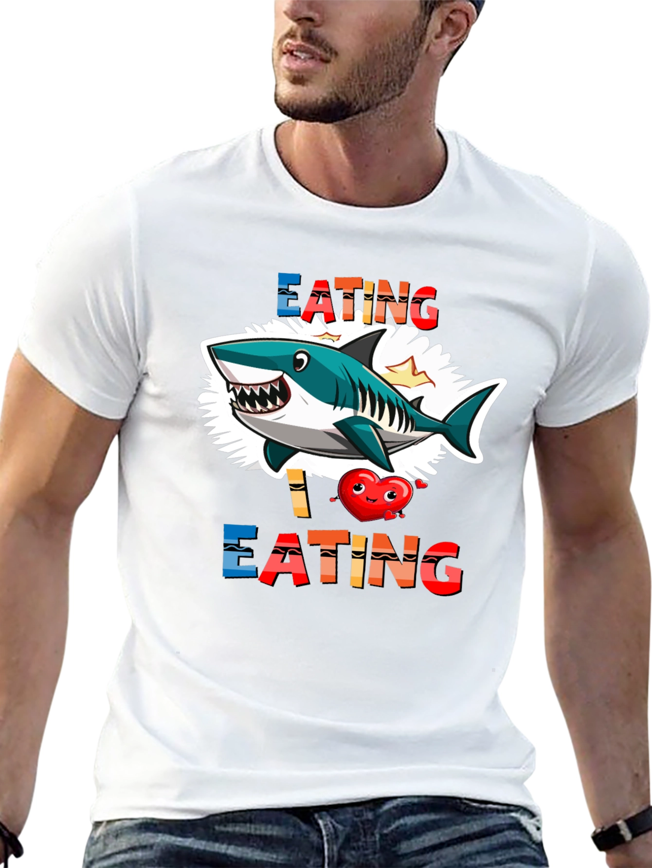 Black Shark Eating Heart Graphic Tee - Funny T-Shirt view 13