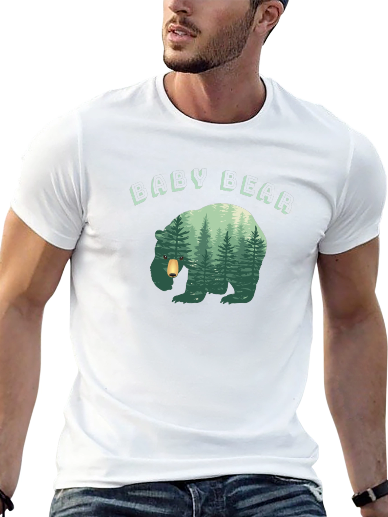 Black Baby Bear Forest Graphic Black T-Shirt view 13