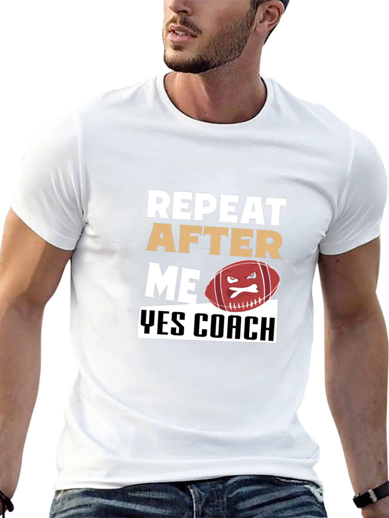 Black Funny Football Coach T-Shirt - Repeat After Me view 13