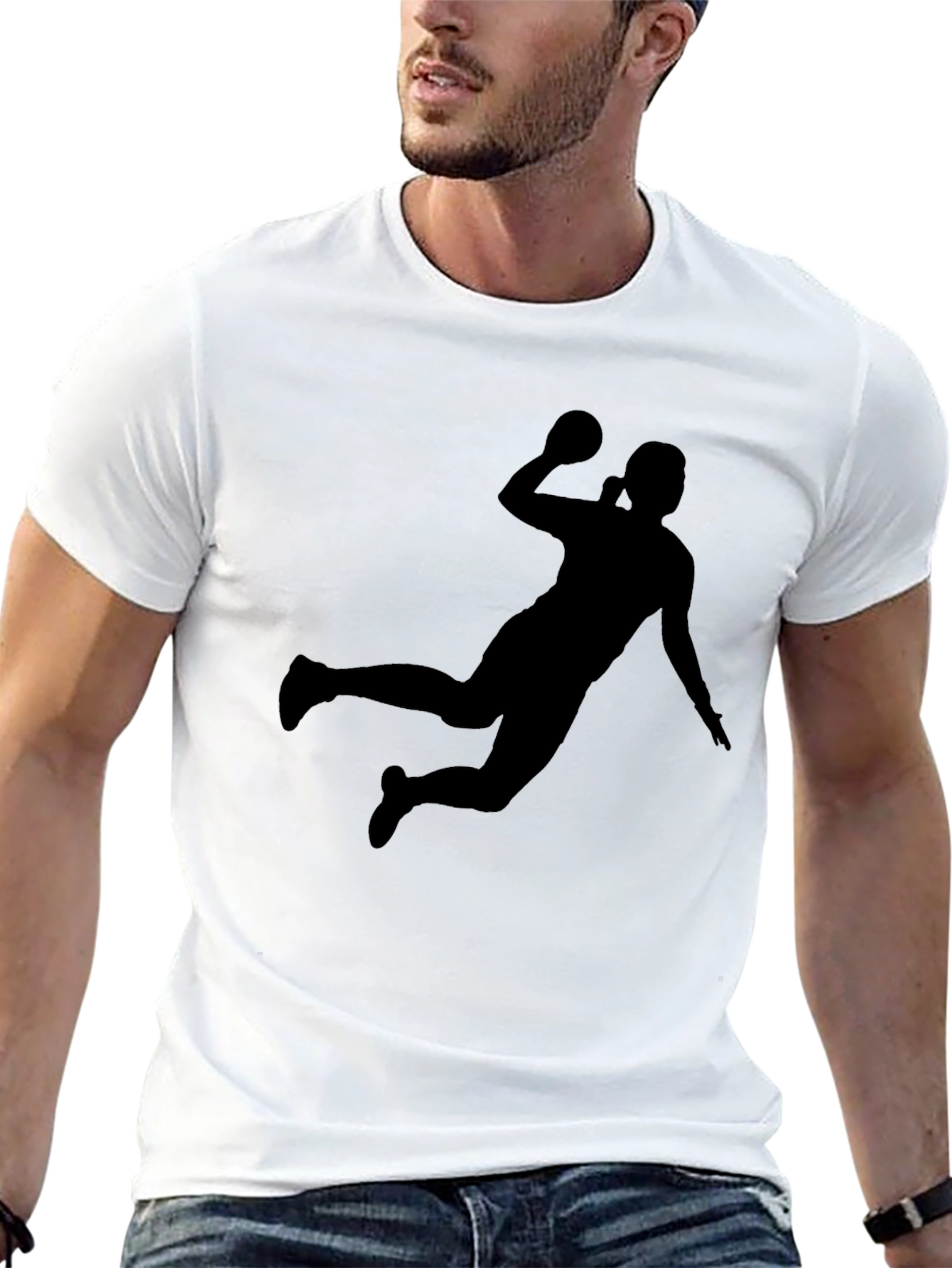 Black Handball Player Silhouette Graphic Tee view 13